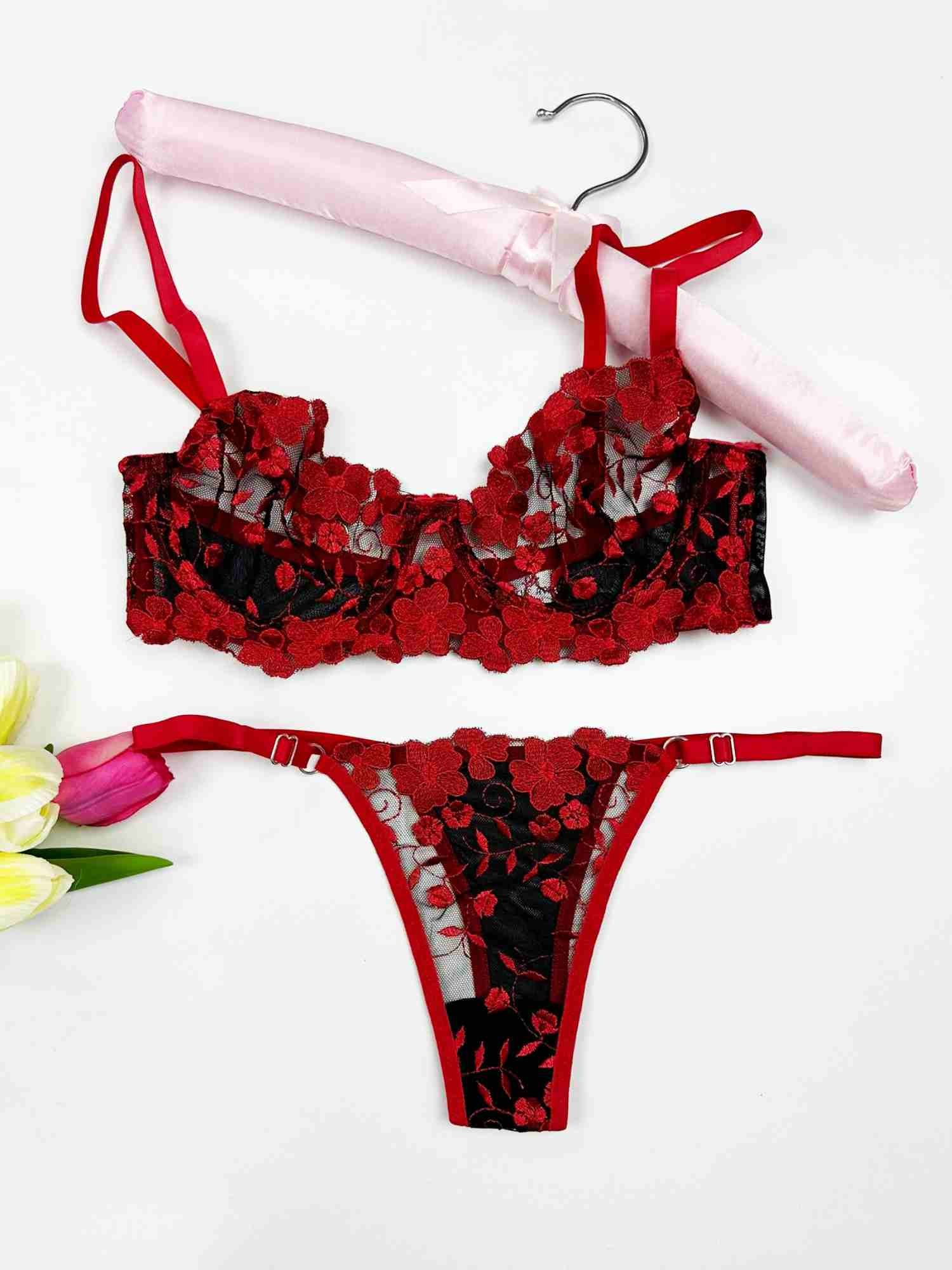 SİYAH KIRMIZI YONCA BRA SET