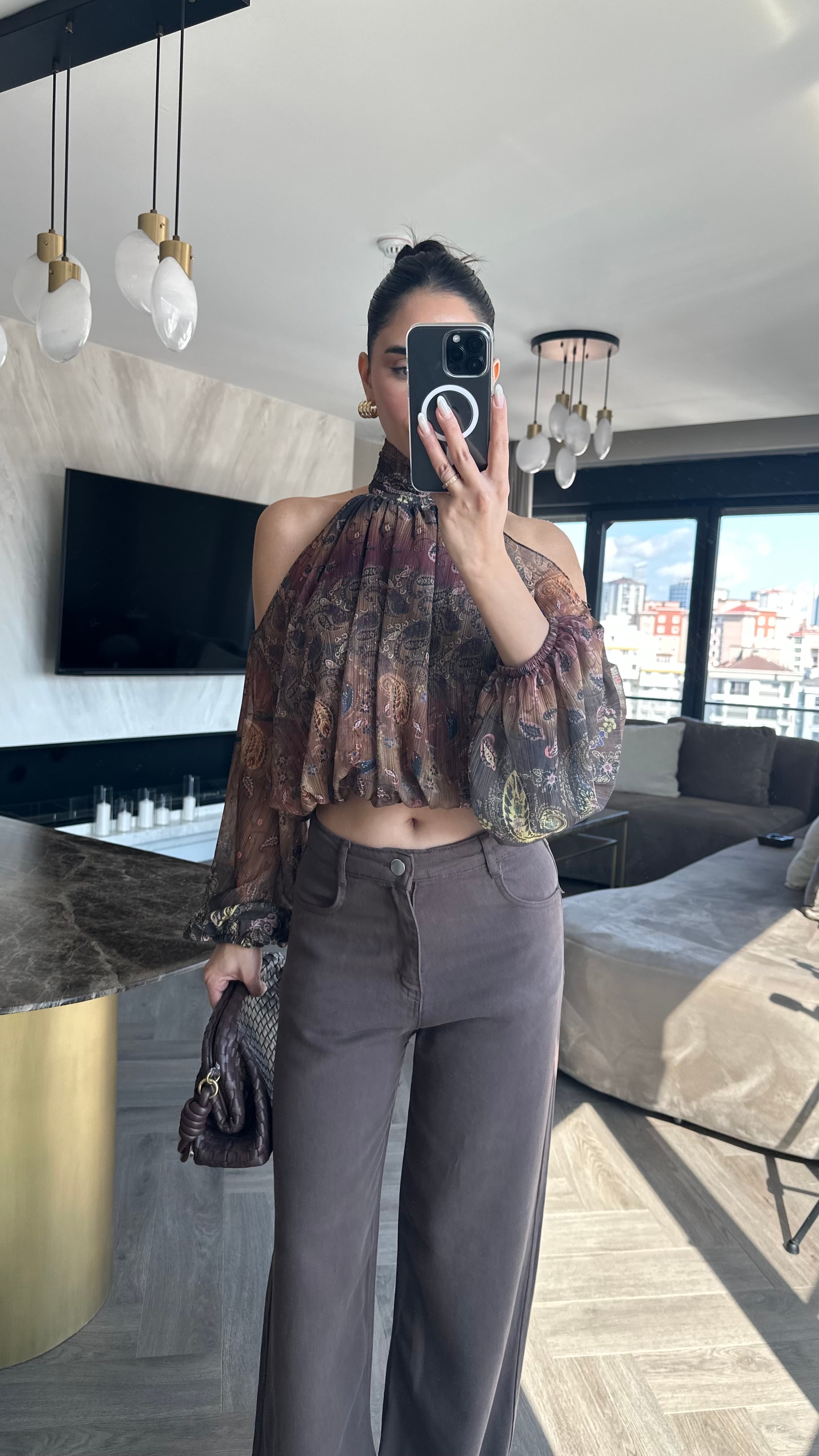 Omzu Açık Bluz Kahve