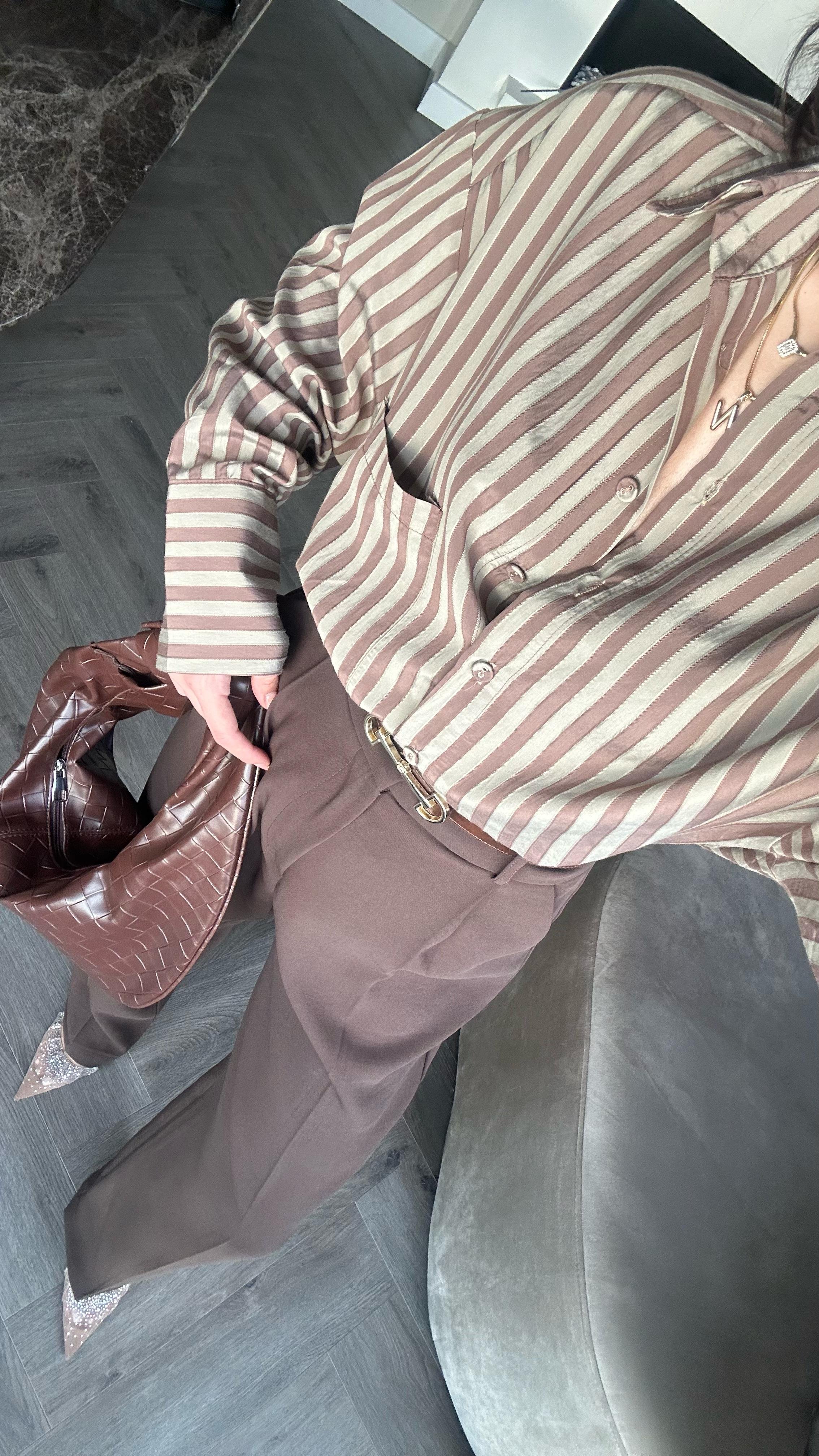 Çizgili İki Renk Oversize Gömlek 
