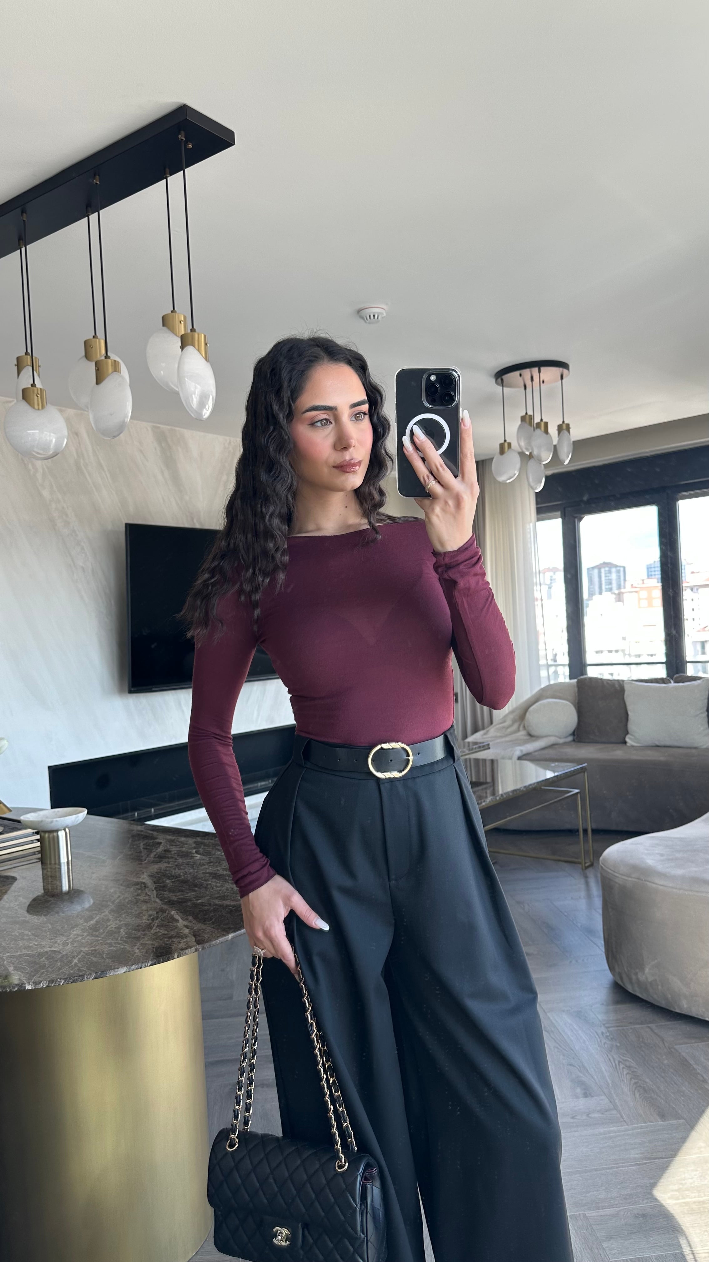 Modal Kaşmir Transparan Bluz Bordo