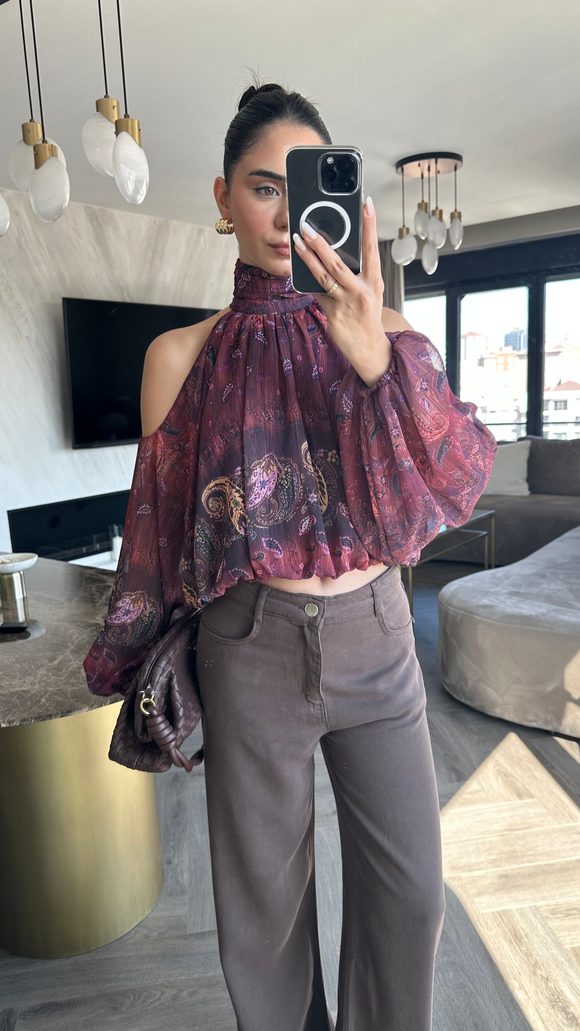 Omzu Açık Bluz Bordo