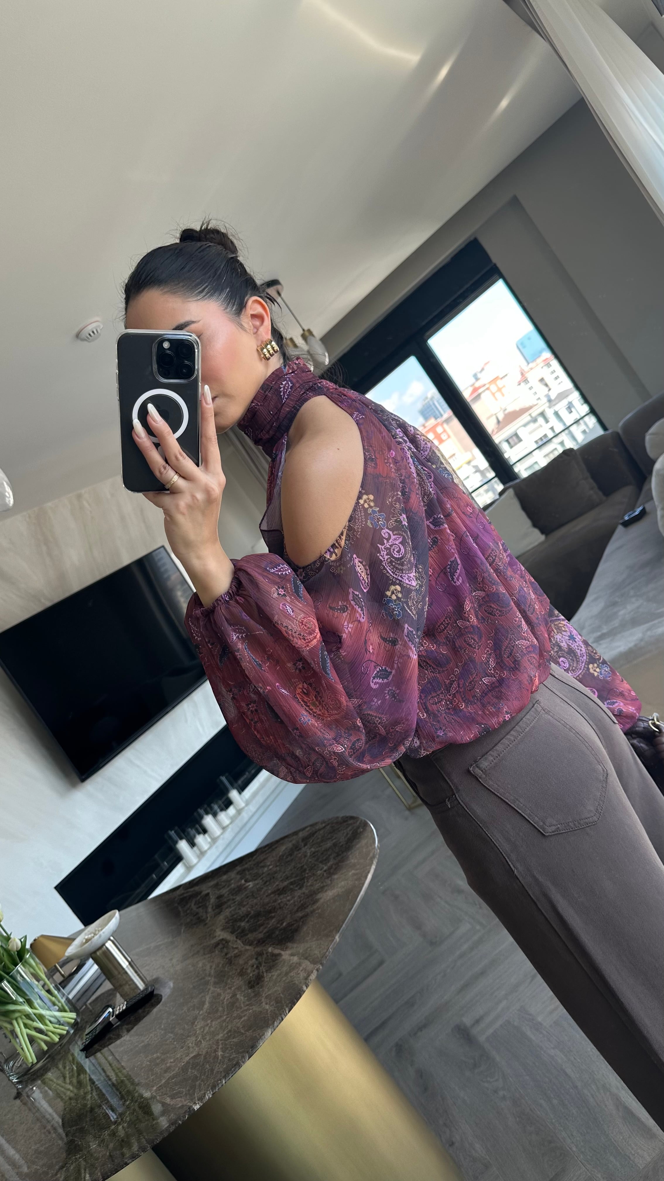 Omzu Açık Bluz Bordo