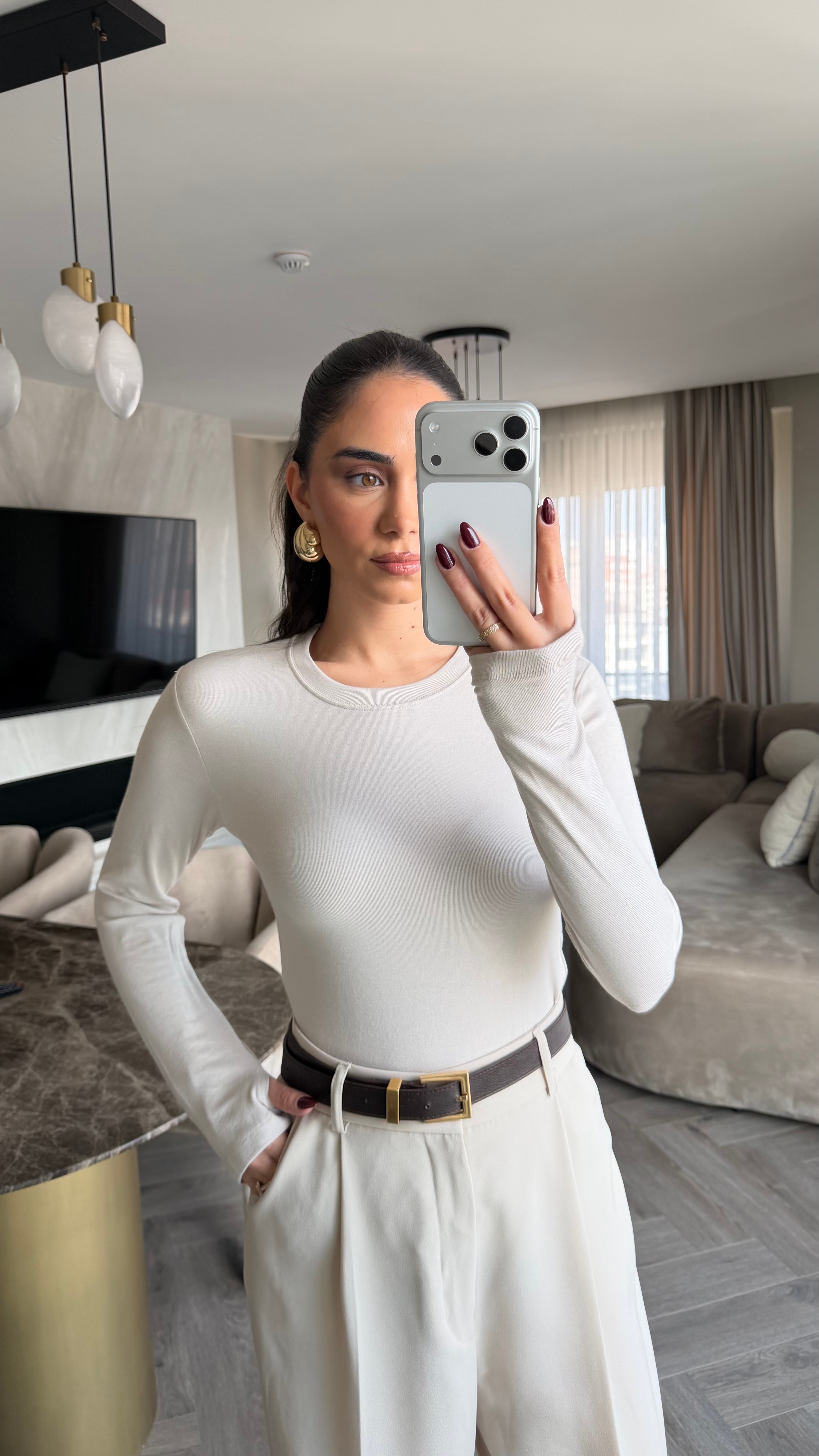 Oys Parmak Geçmeli Body  - Bej