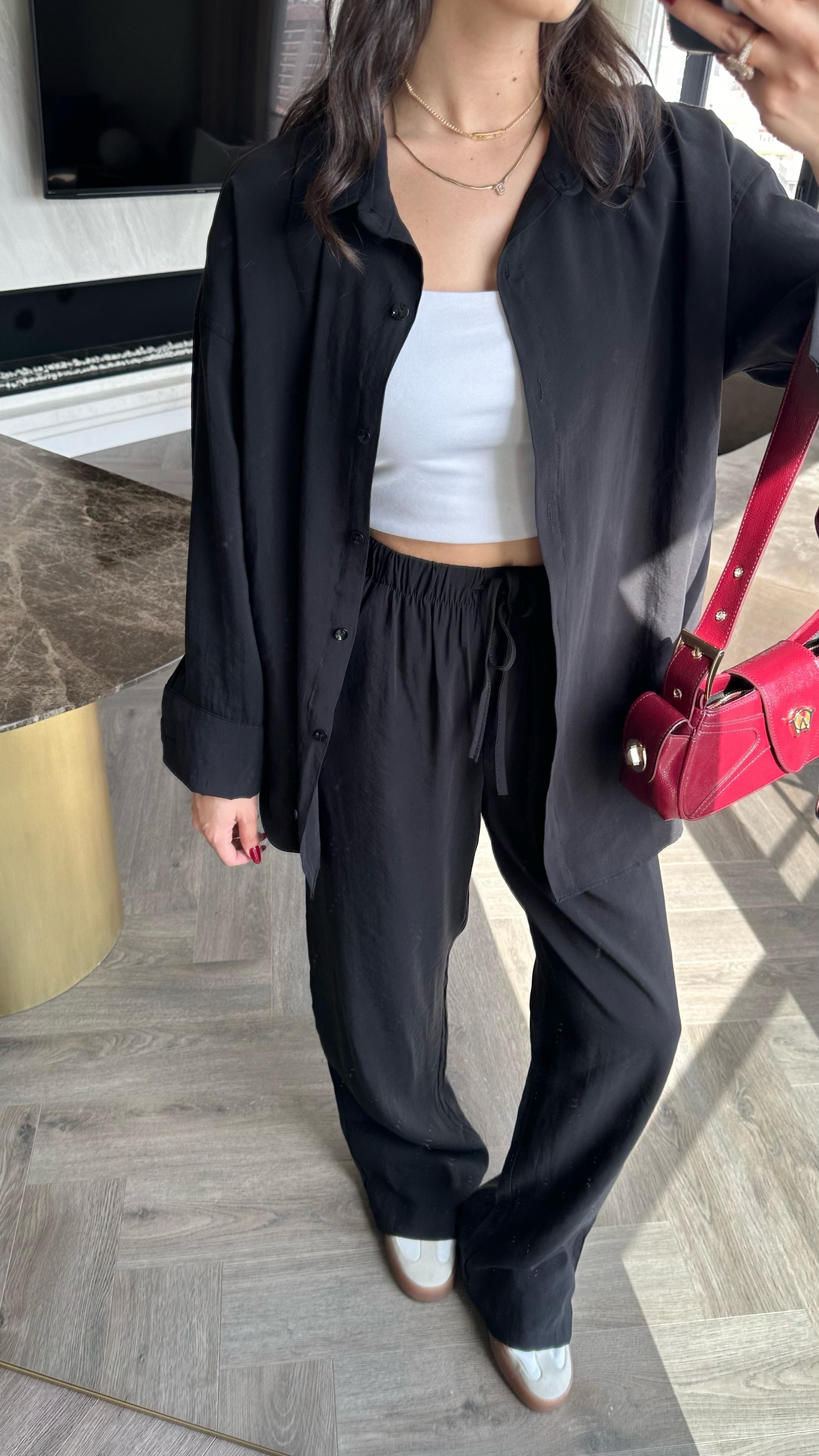 Tencel Kumaş Gömlek Takım Siyah