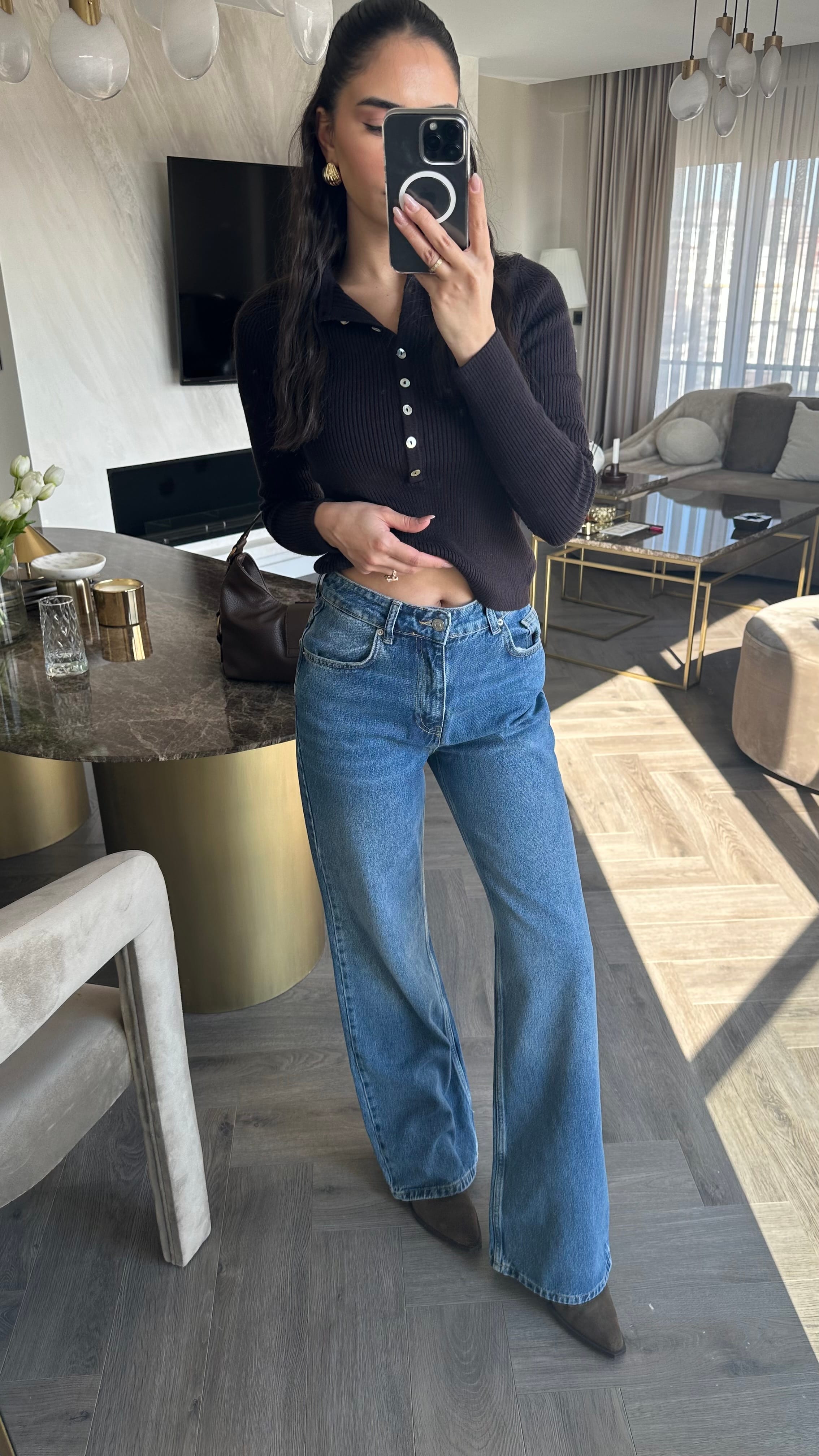 Yumuşak Dokulu Wide Leg Jean 