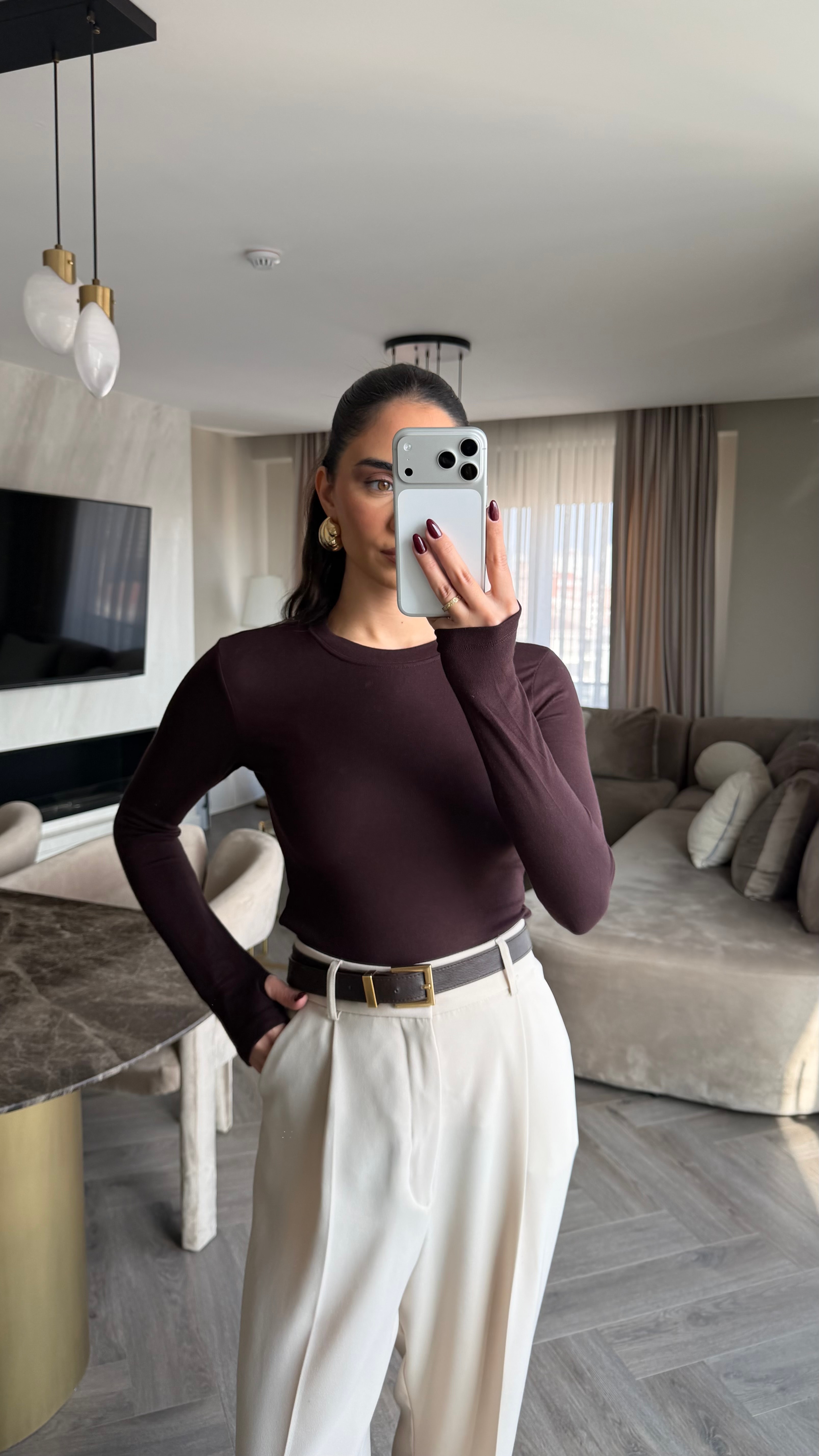 Oys Parmak Geçmeli Body  - Acı Kahve