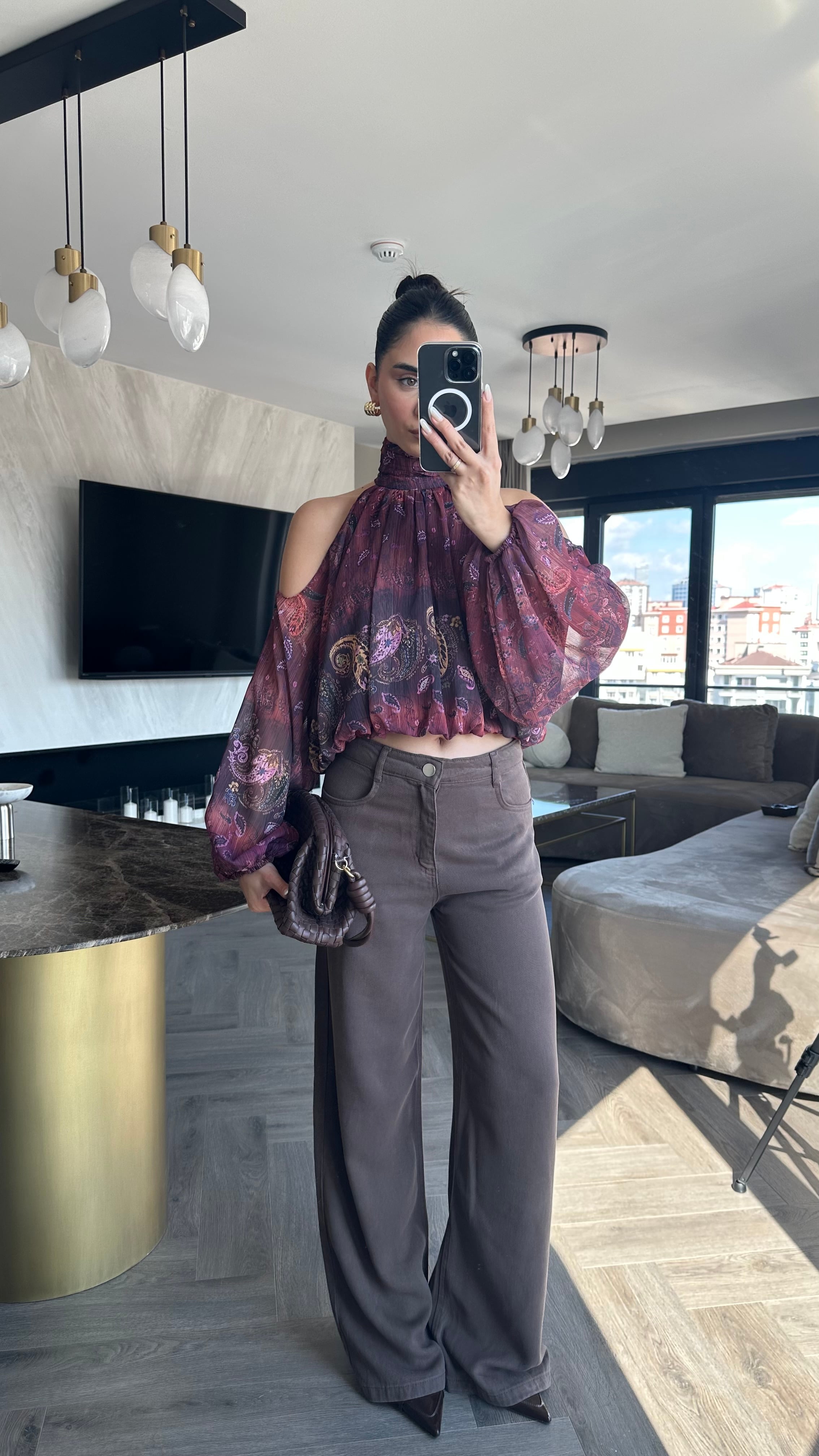 Omzu Açık Bluz Bordo