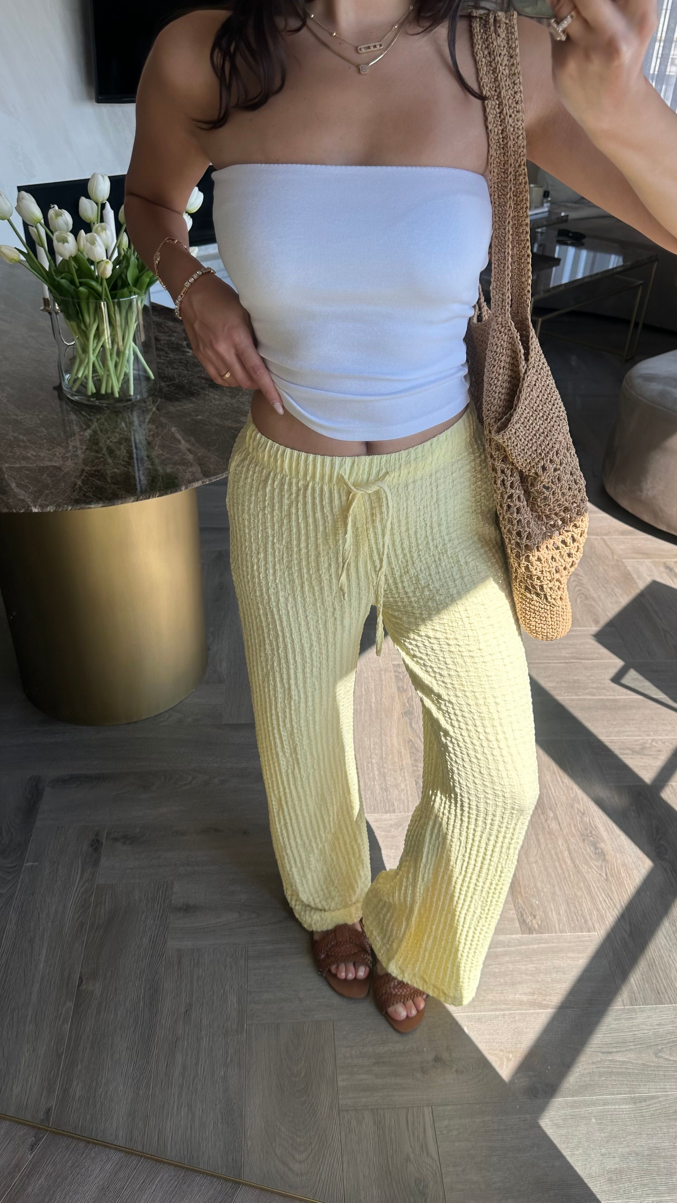 Pike Kumaş Pantolon Sarı