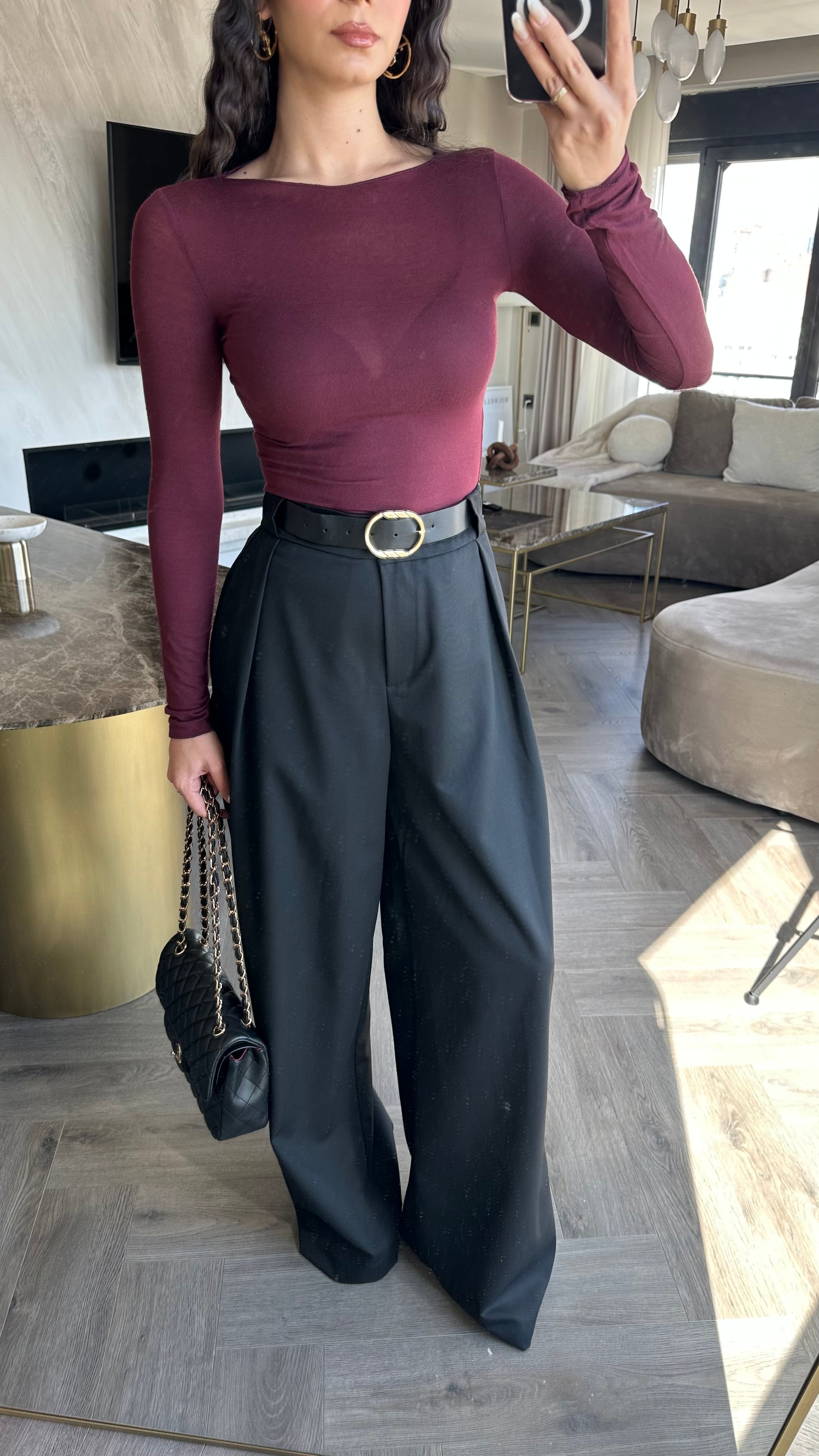 Modal Kaşmir Transparan Bluz Bordo