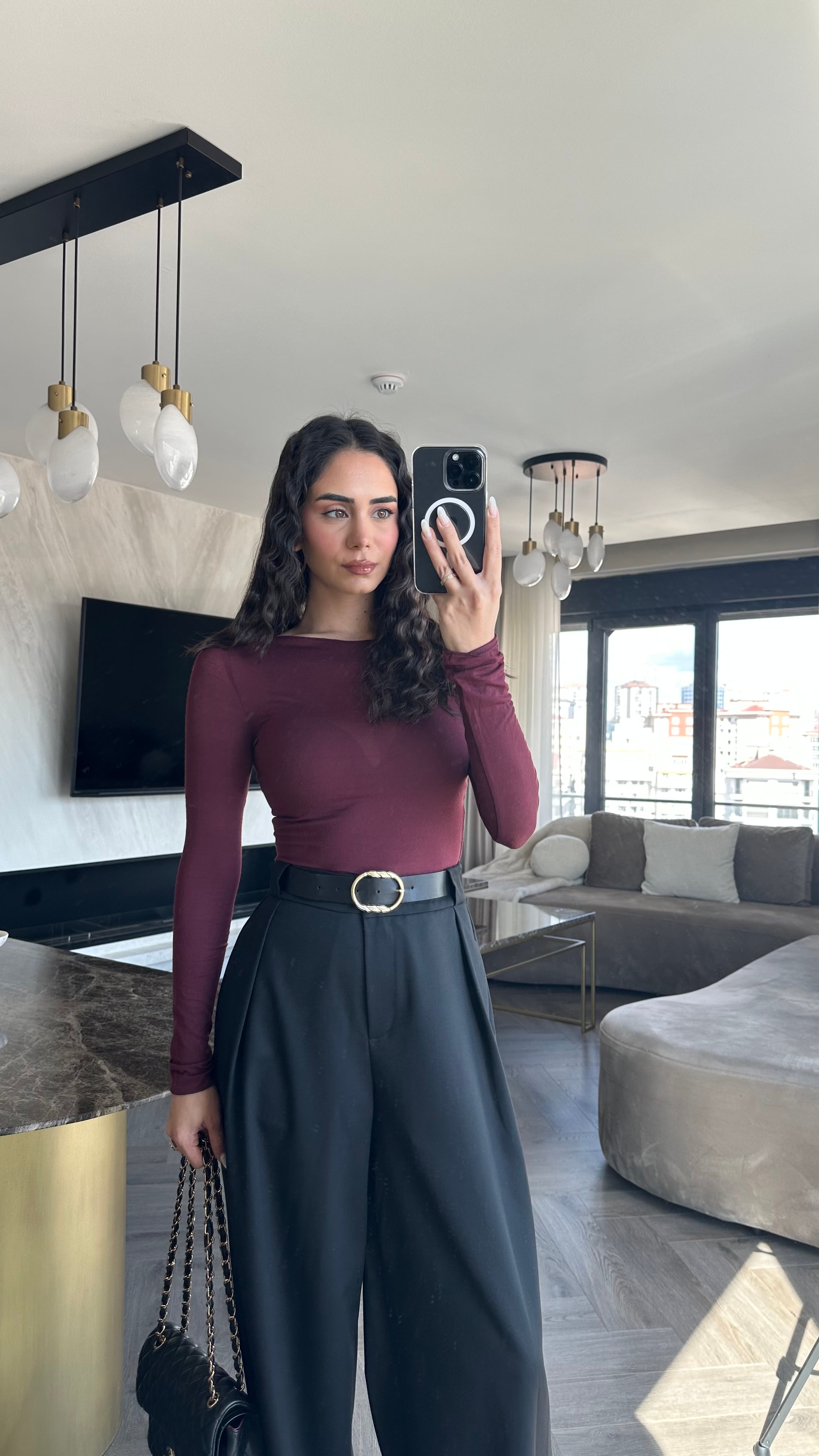 Modal Kaşmir Transparan Bluz Bordo