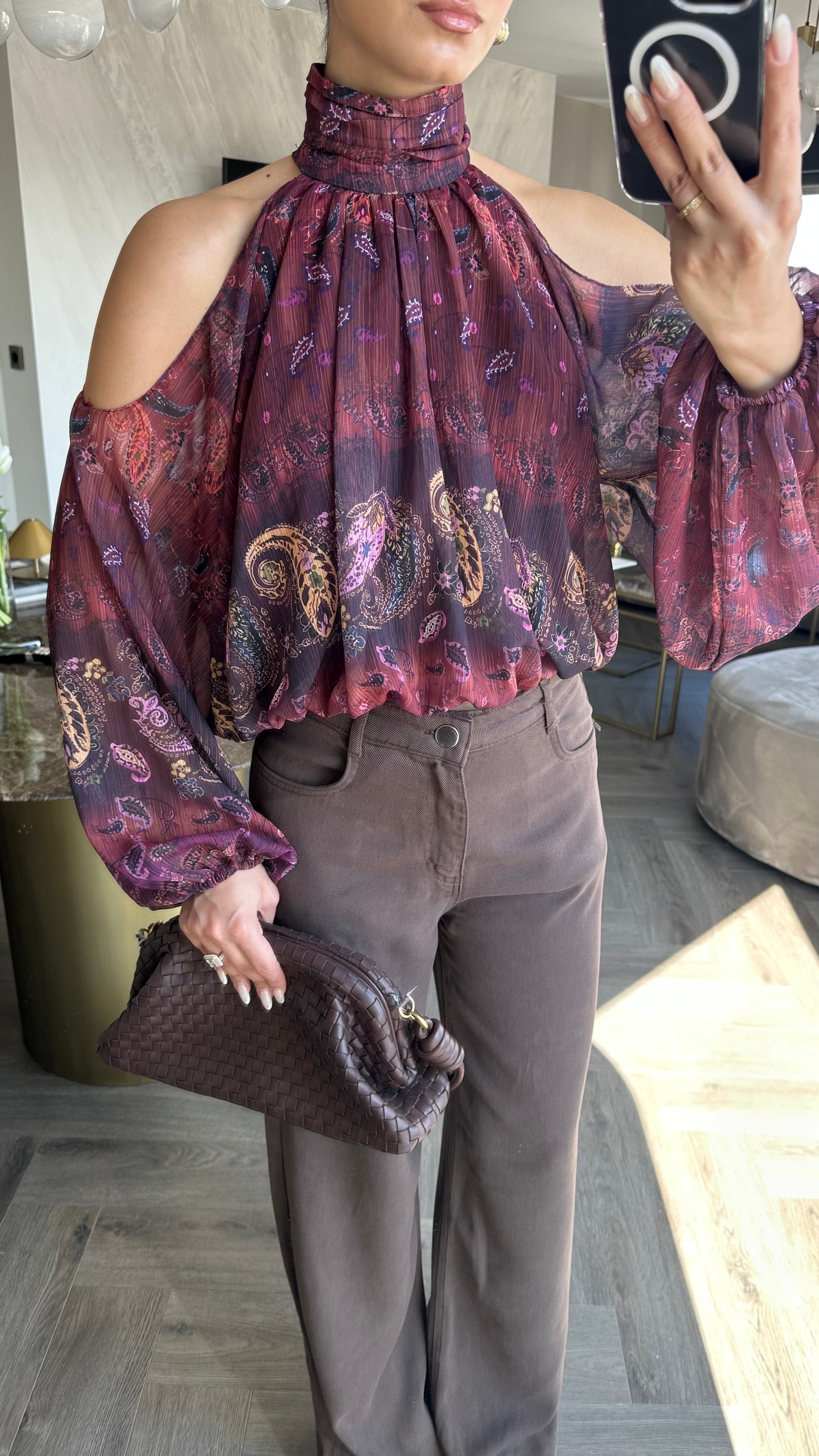 Omzu Açık Bluz Bordo