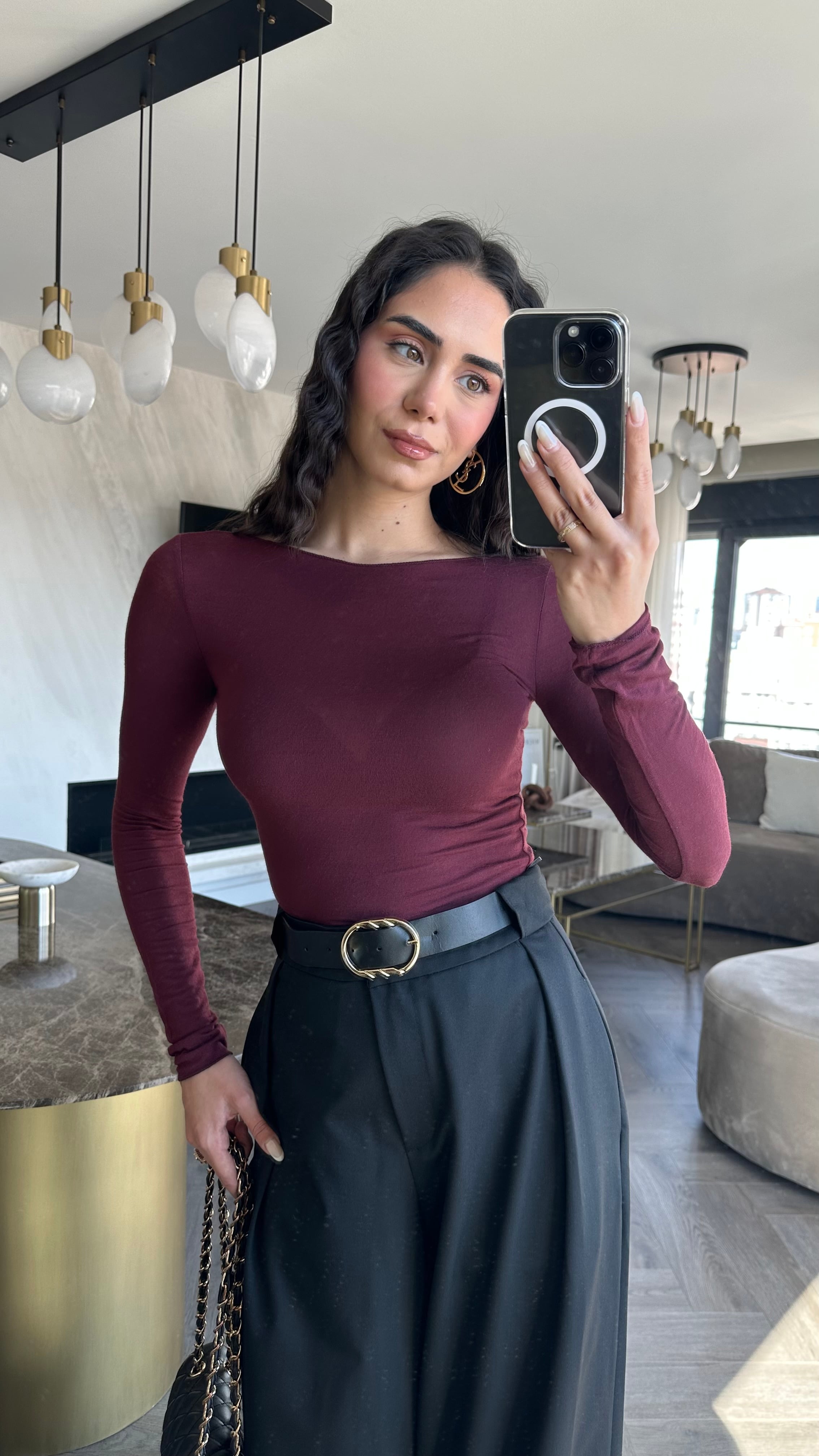 Modal Kaşmir Transparan Bluz Bordo