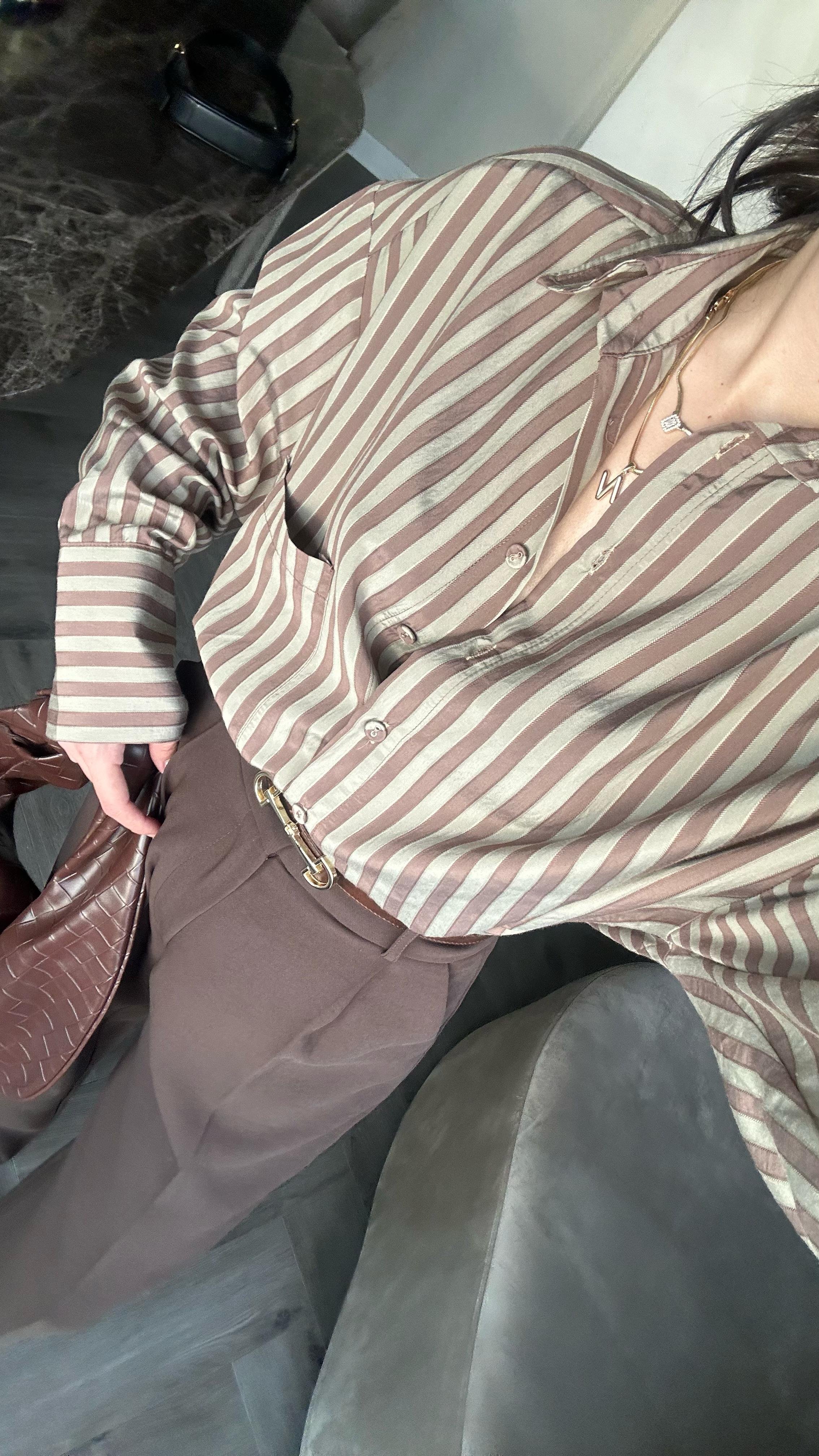 Çizgili İki Renk Oversize Gömlek 
