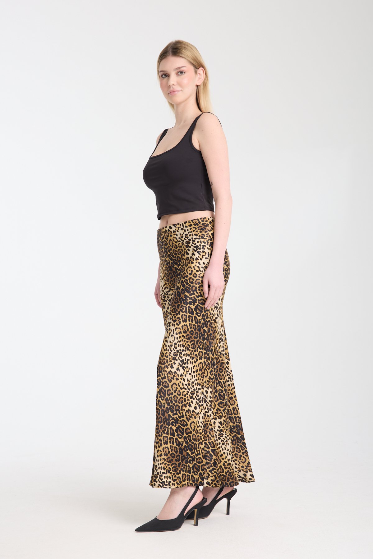 Leopar desenli saten etek