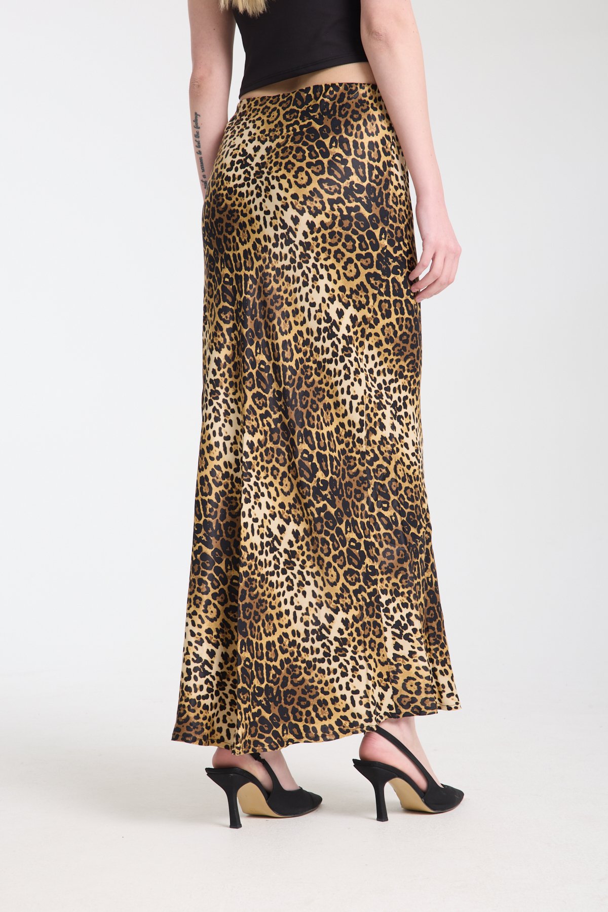 Leopar desenli saten etek