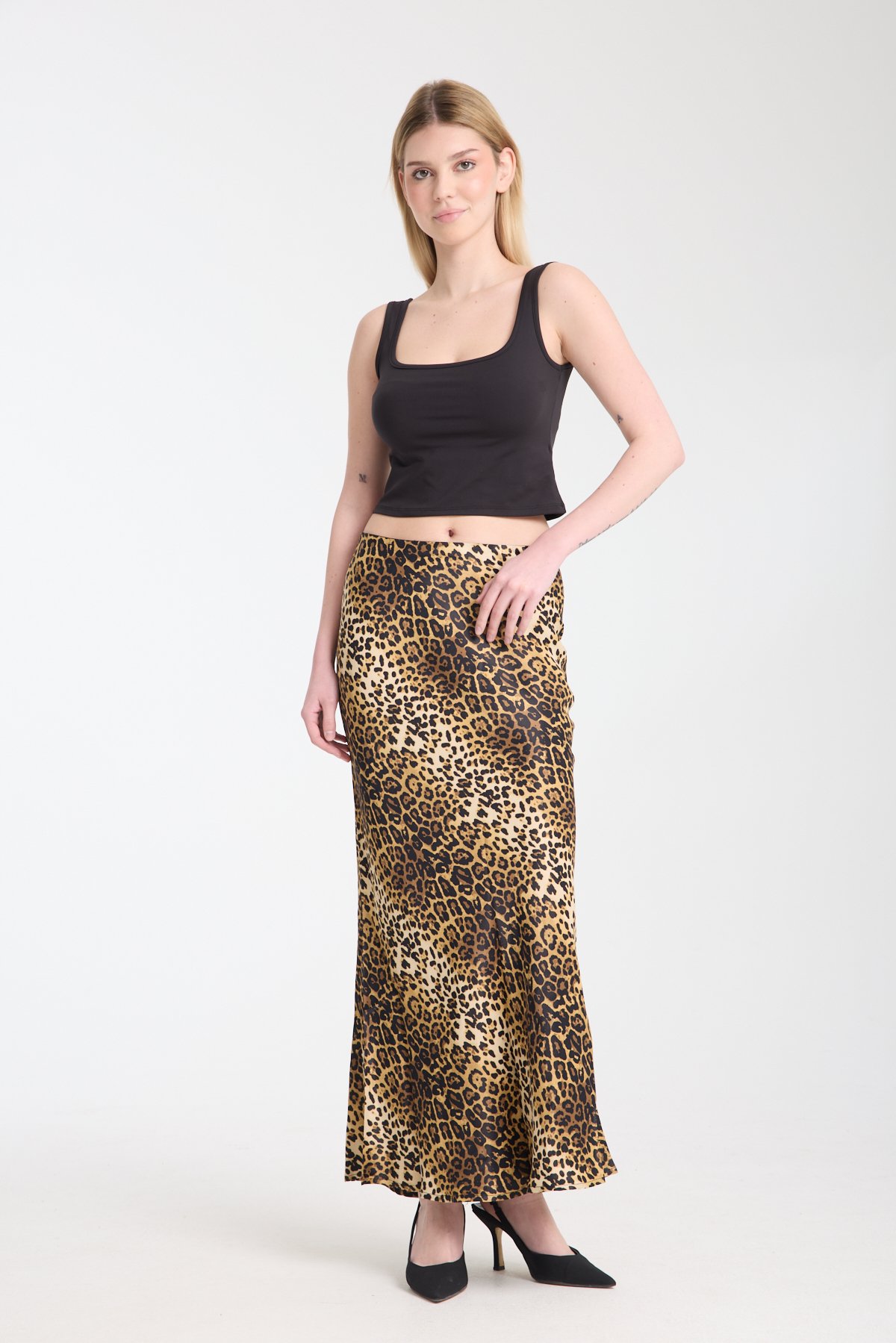 Leopar desenli saten etek