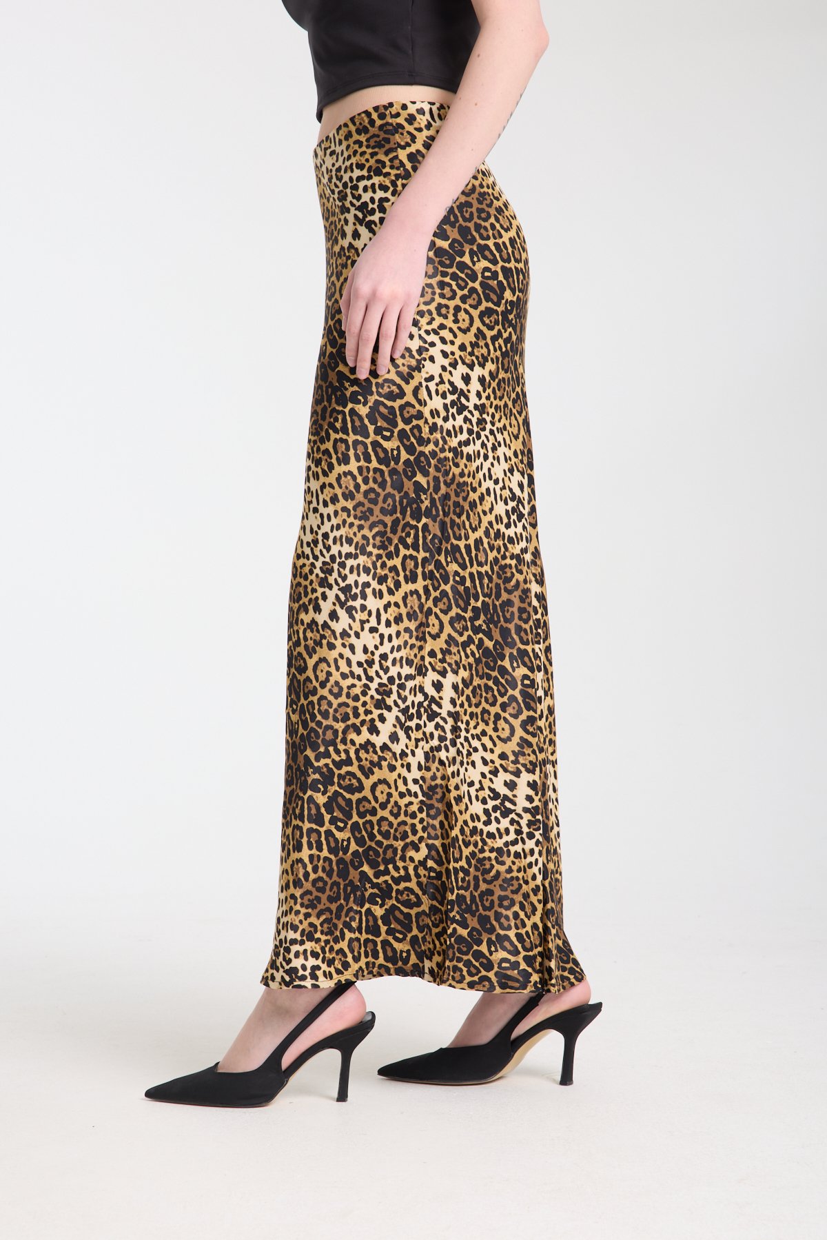 Leopar desenli saten etek
