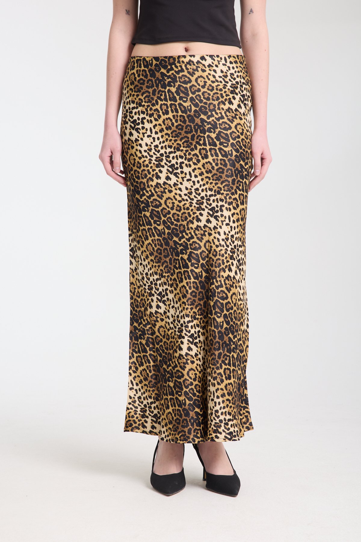 Leopar desenli saten etek