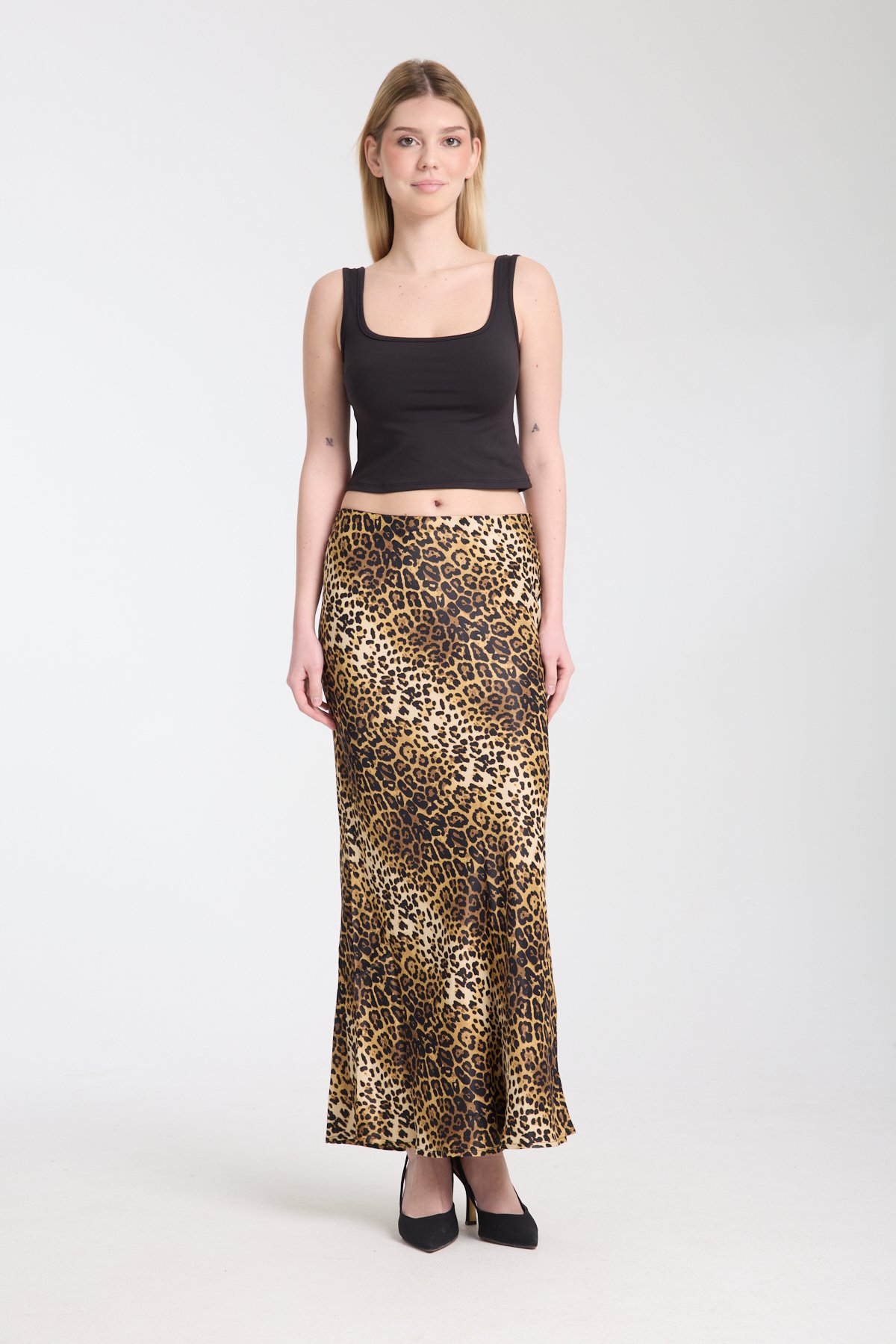 Leopar desenli saten etek