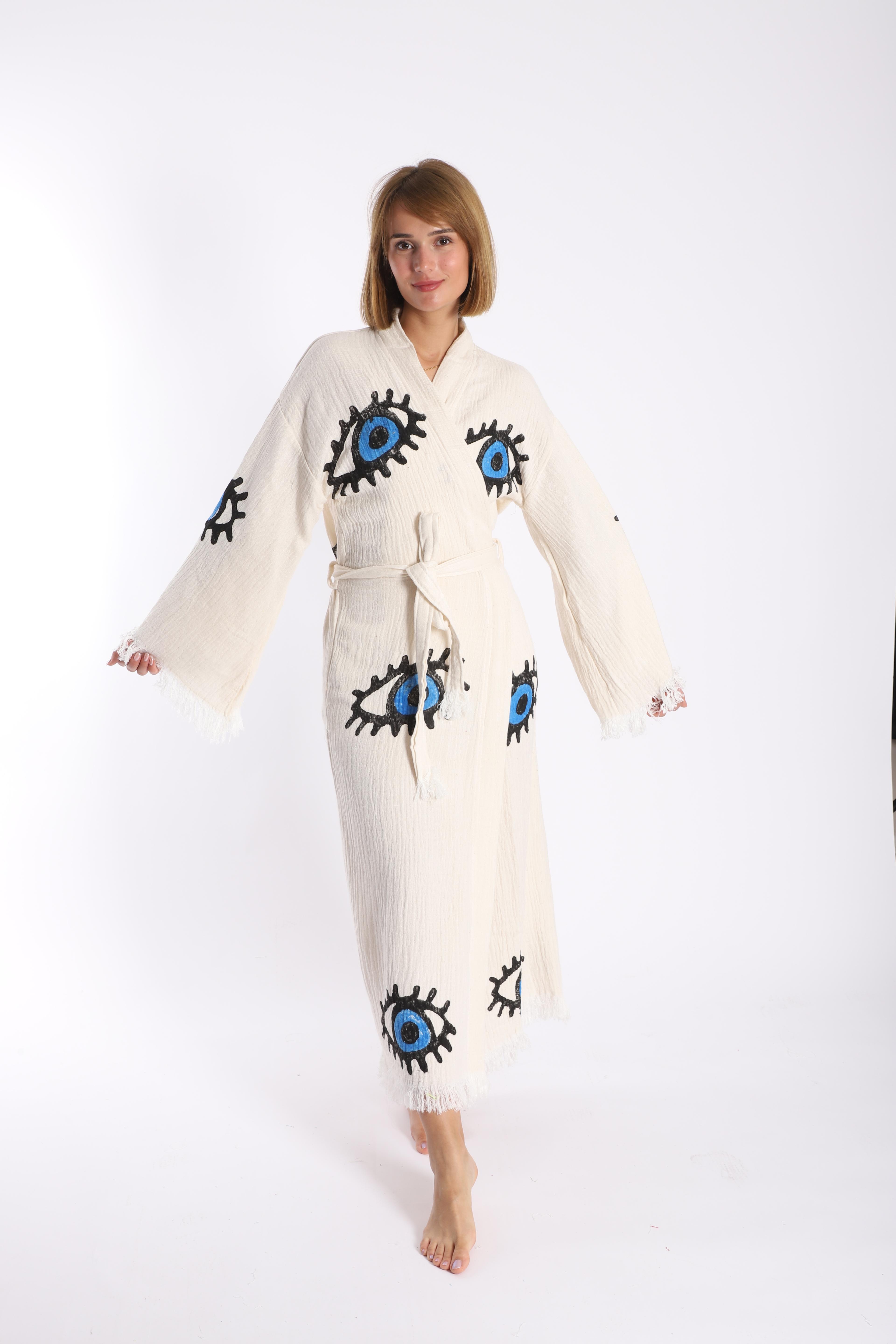 Göz Baskılı Müslin Kumaş Kaftan (el baskılı)