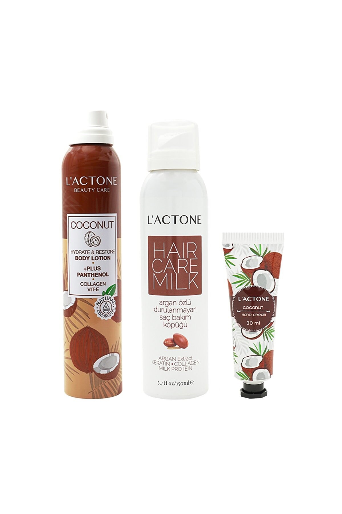 Coconut Lotion Hand Cream Hair Care Milk 3'lü Set
