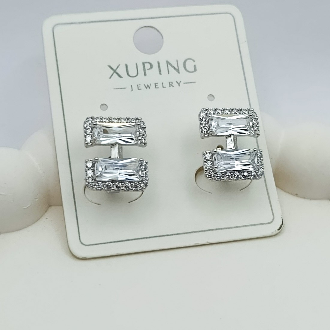 Xuping Küpe Ice Blocks Küpe Çift Baget Taşlı Halka Tipi Kapama Gümüş Renk