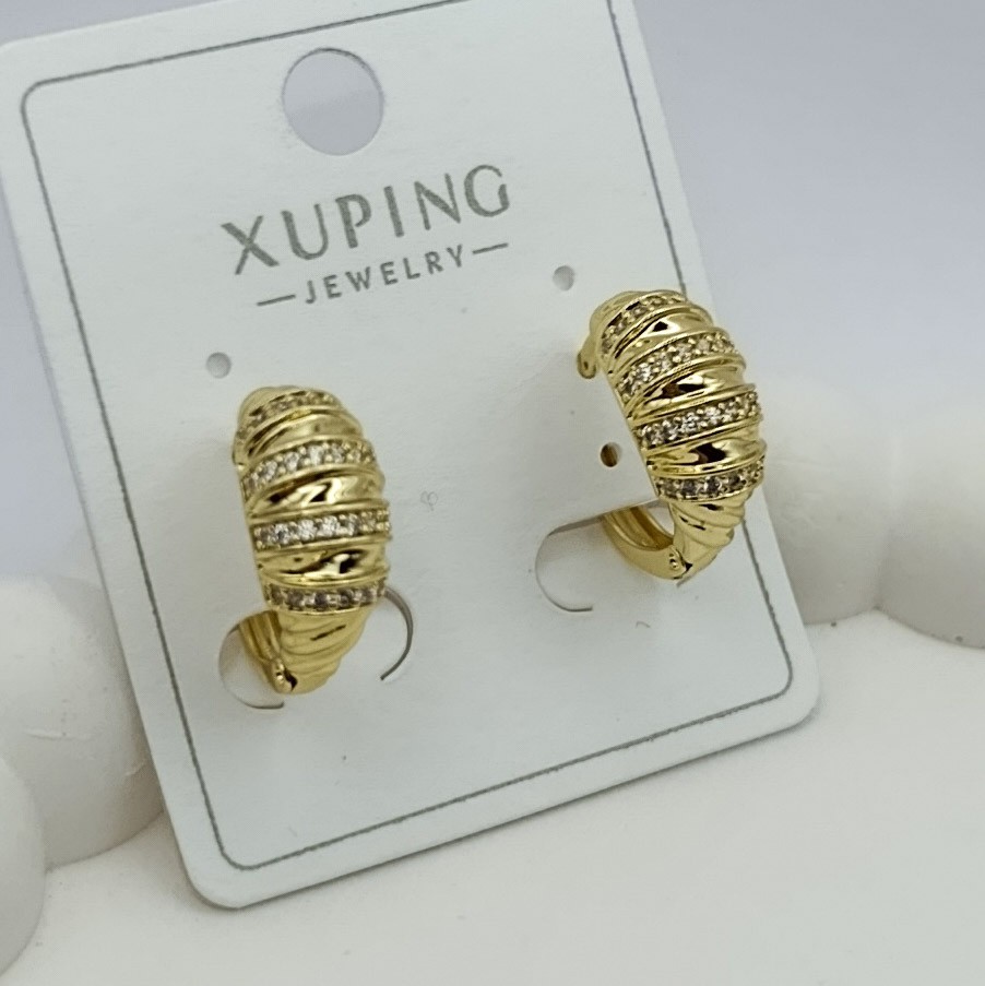 Xuping Küpe Lüks Dalga Halka Model Zirkon Taşlı Modern Çizgiler 14k Gold Renk