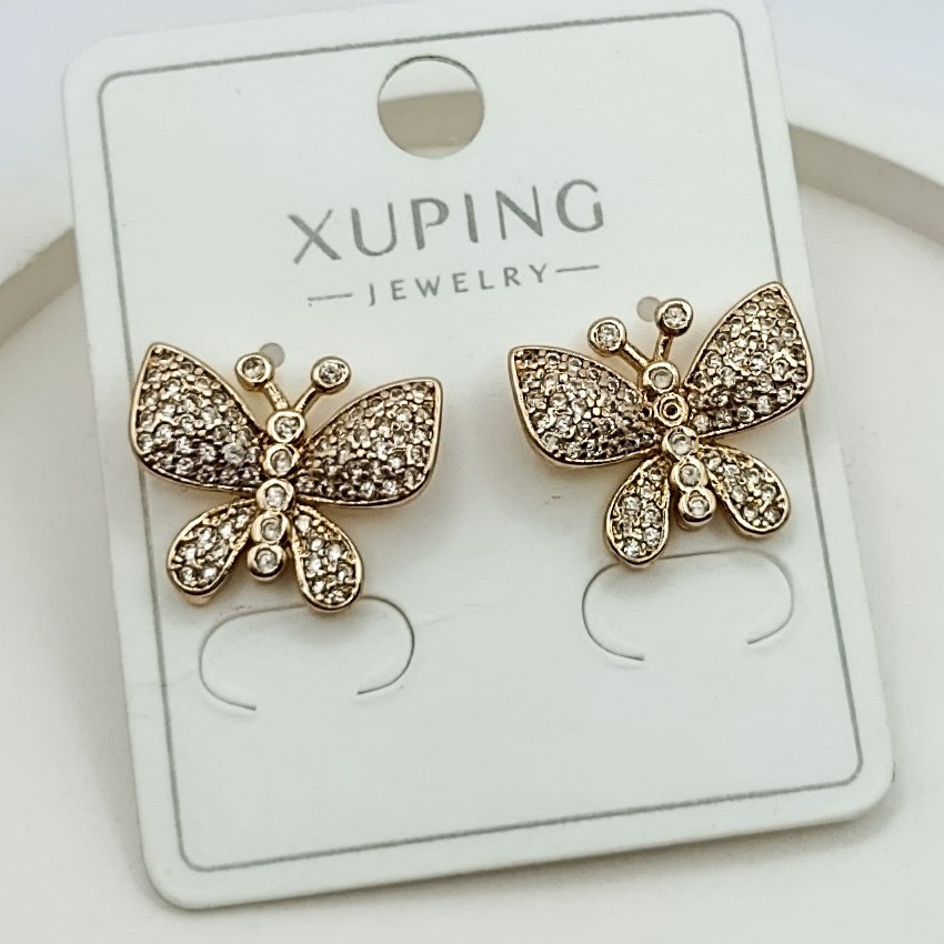 Xuping Küpe Kelebek Işıltısı Model Sıvama Zirkon Taşlı Rose Gold Renk