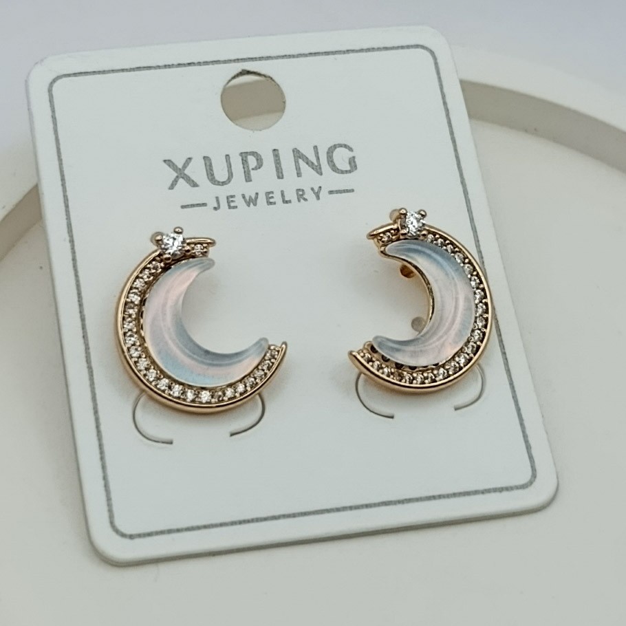 Xuping Küpe Sedefli Hilal Model Zirkon Taşlı Rose Gold Renk