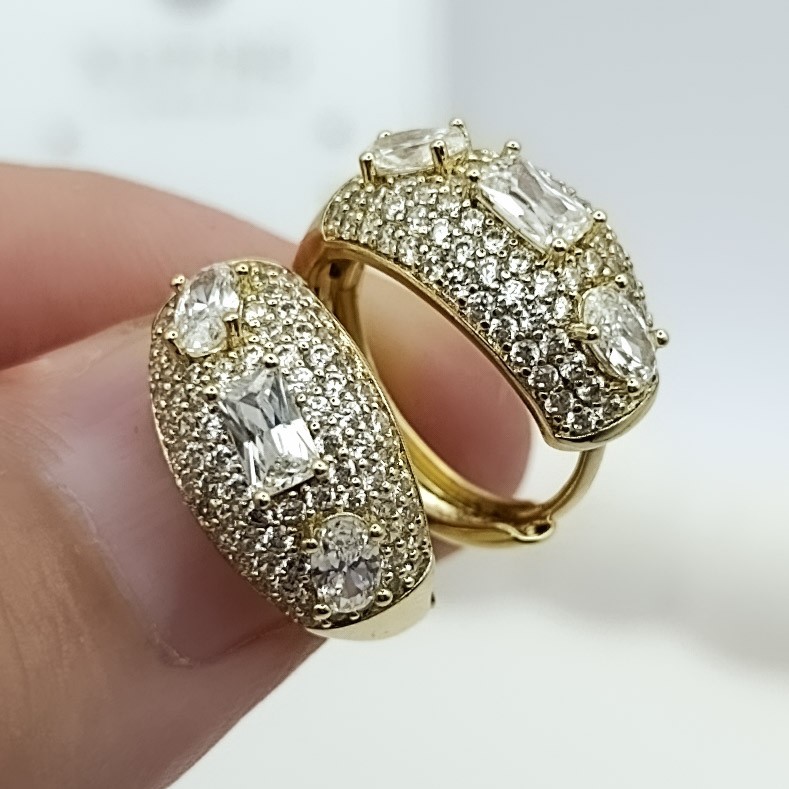 Xuping Küpe Crown Taç Küpe Şık Tasarım Zirkon Taşlı Halka 14k Gold Renk
