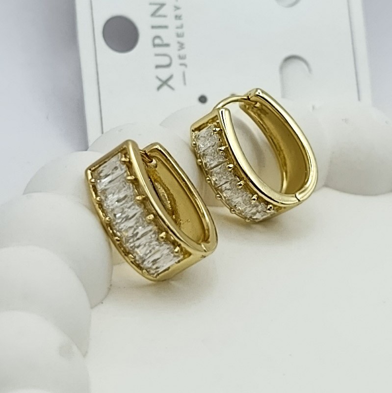 Xuping Küpe Prestige Yarım Suyolu Halka Model  Zirkon Taşlı 14k Gold Renk