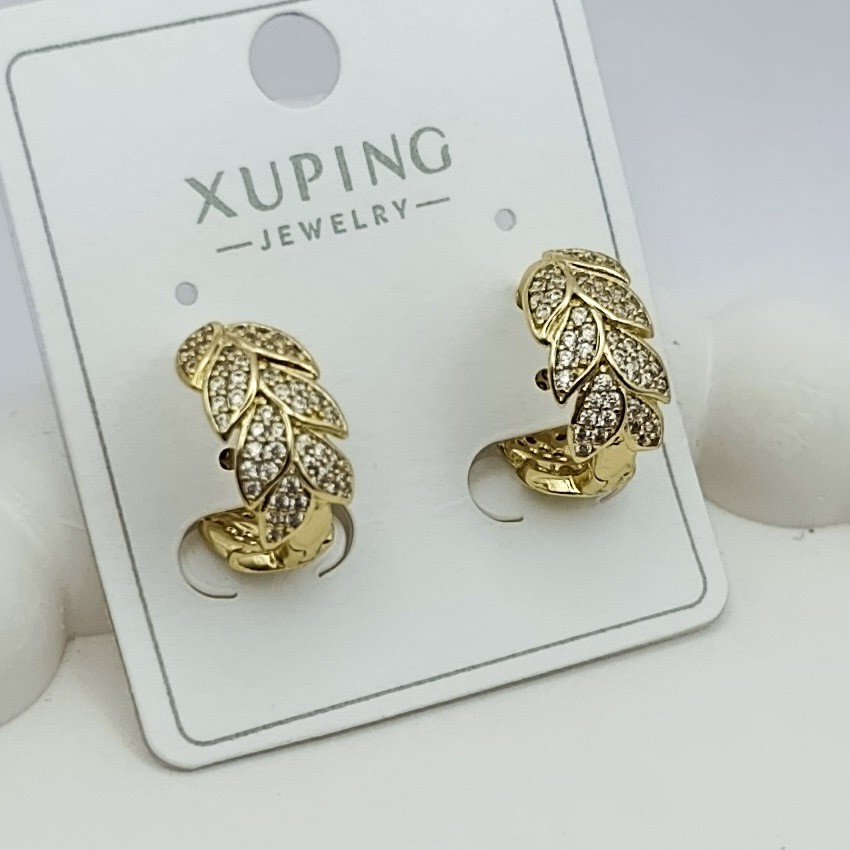 Xuping Küpe Altın Yaprak Halka Model Sıvama Zirkon Taşlı 14k Gold Renk