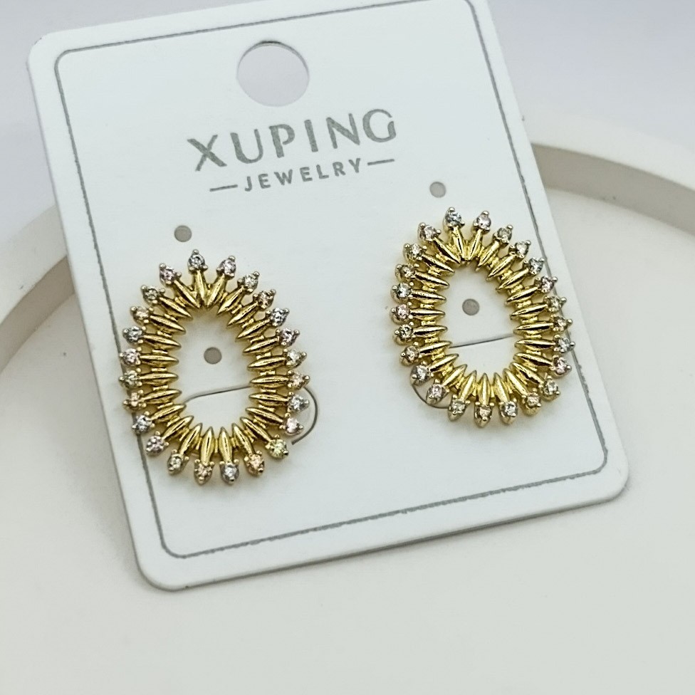 Xuping Küpe Güneş Tacı Model Yapışık Zirkon Taşlı 14k Gold Renk