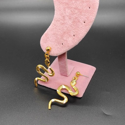 Yılanlı Küpe Krem Desenli Altın Renk 5 cm