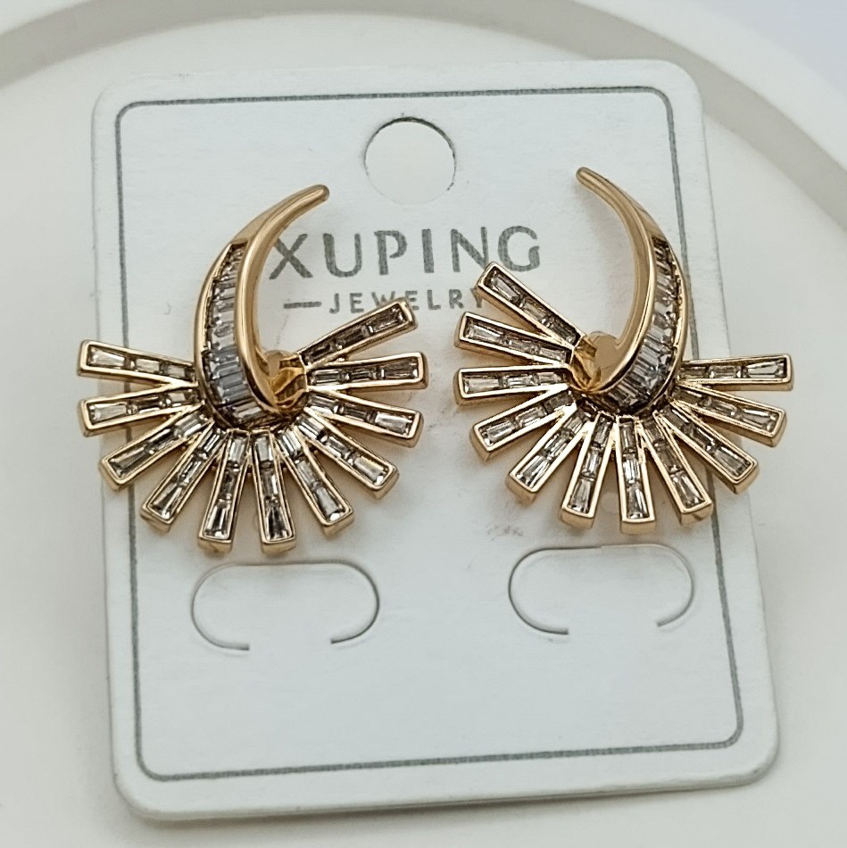 Xuping Küpe Işıltı Yelpazesi Model Zirkon Taşlı Çift Yön Kullanım Rose Gold Renk