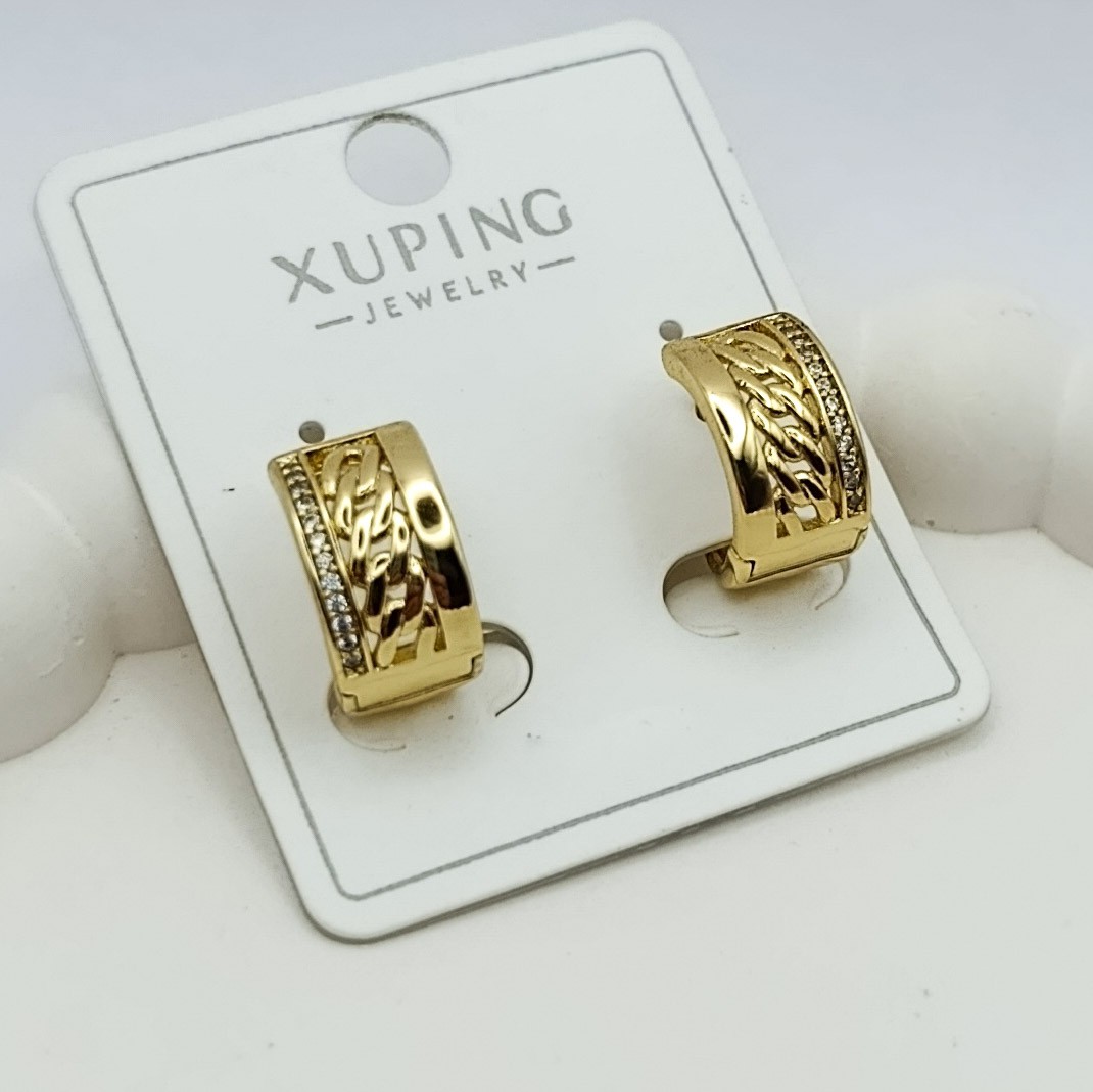 Xuping Küpe Altın Zincir Zerafet Kalın Halka Model Zirkon Taşlı 14k Gold Renk