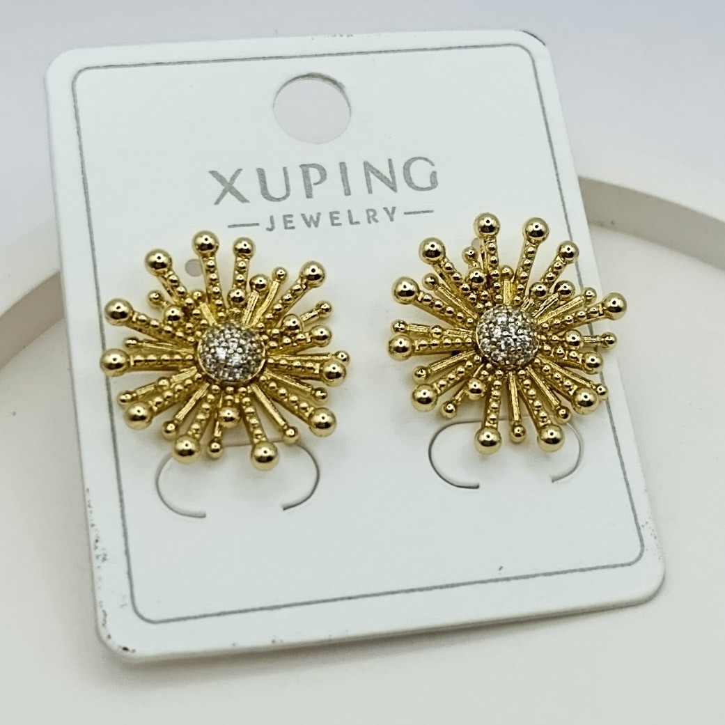 Xuping Küpe Güneş Patlaması Model Yapışık Zirkon Taşlı 14k Gold Renk