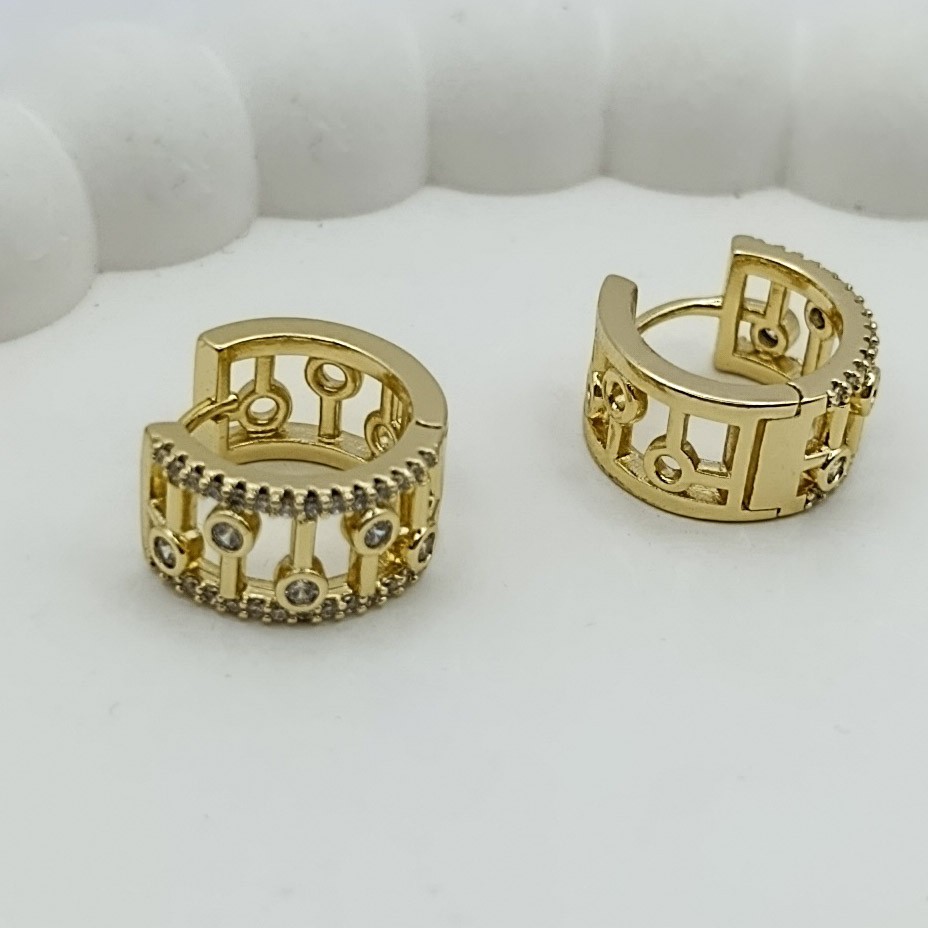 Xuping Küpe Altın Kafes Kalın Halka Model Zirkon Taşlı Özgün Tasarım 14k Gold Renk