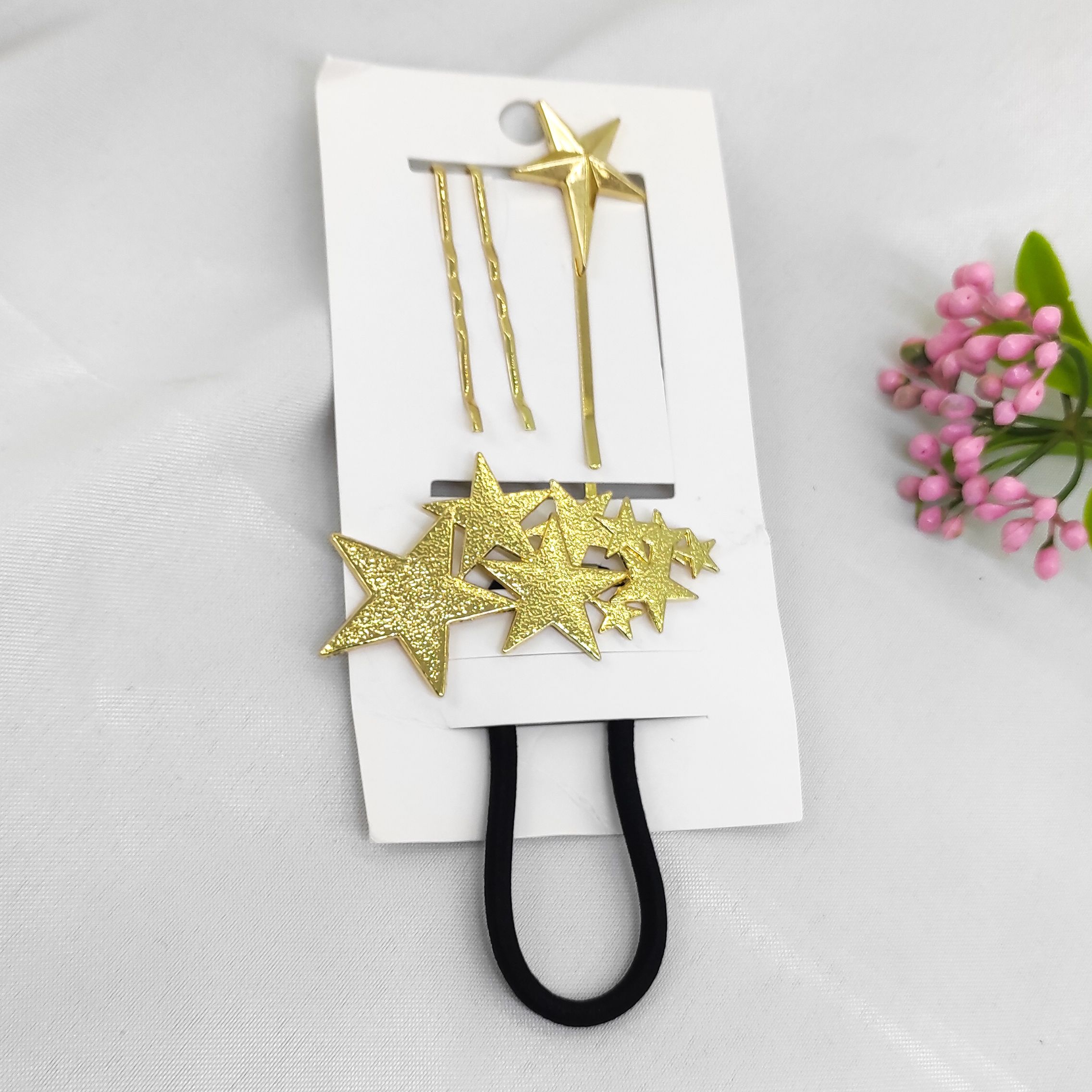 Toka Set Çoklu Yıldız Lastik ve Geçmeli Tel Toka