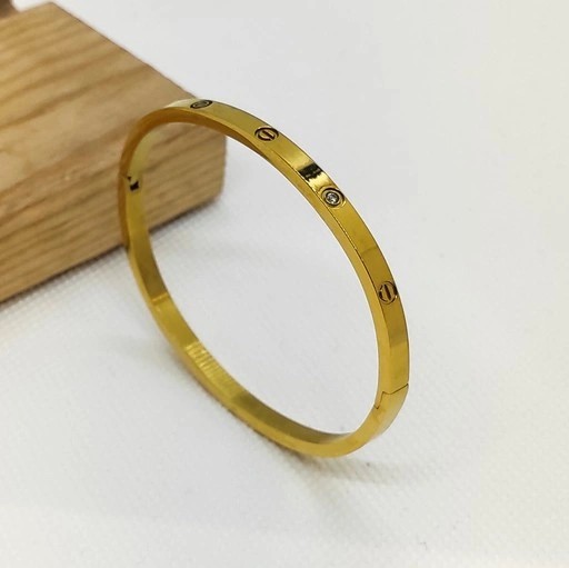 Çelik Kelepçe Bileklik Kartiyer Taşlı İnce Gold 19 cm