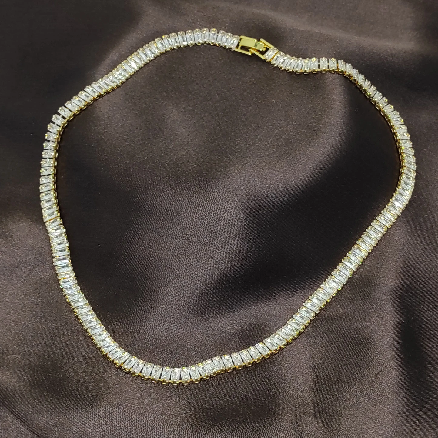 Çelik Kolye Suyolu Dikdörtgen Zirkon Taşlı 5mm 40 cm Gold Renk