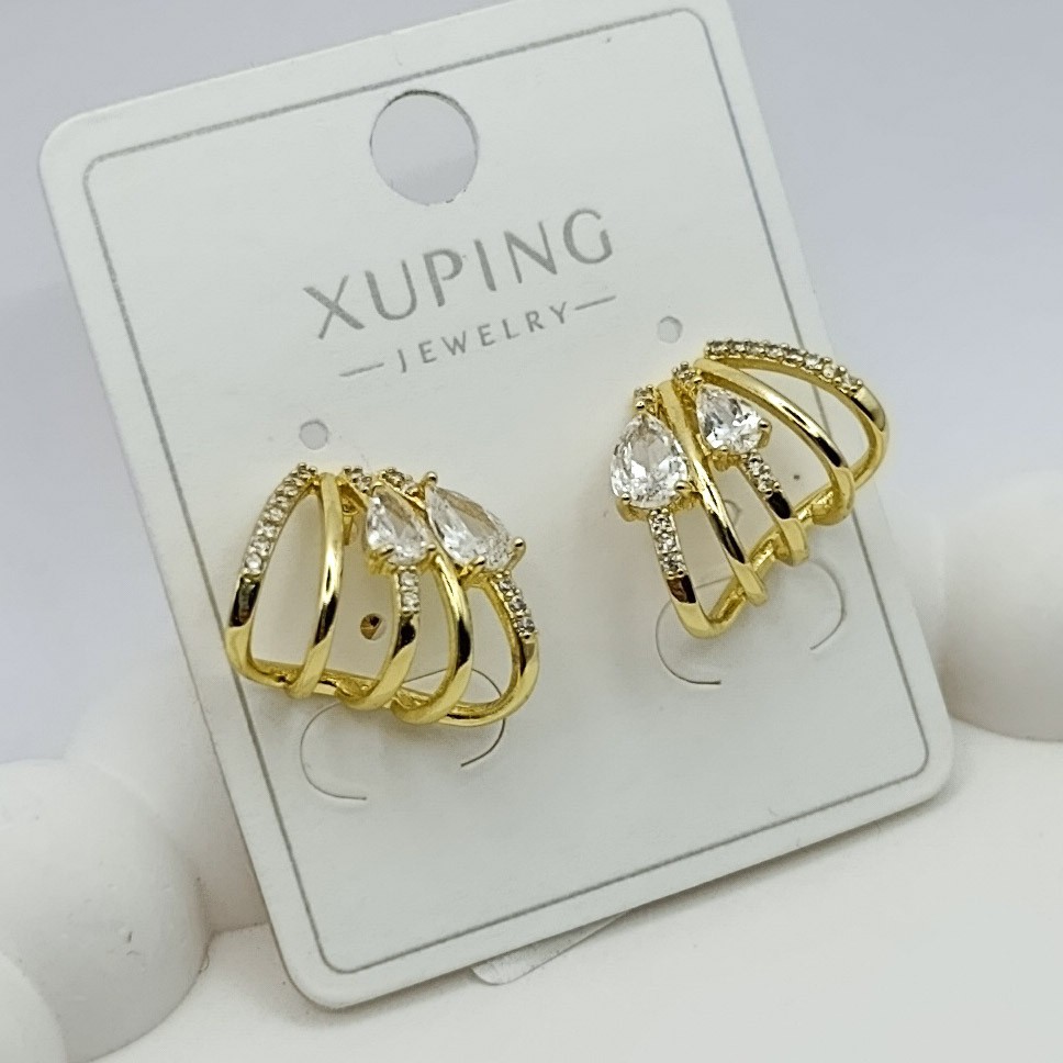 Xuping Küpe Altın Damla Beşli Görünüm Model Zirkon Taşlı 14k Gold Renk