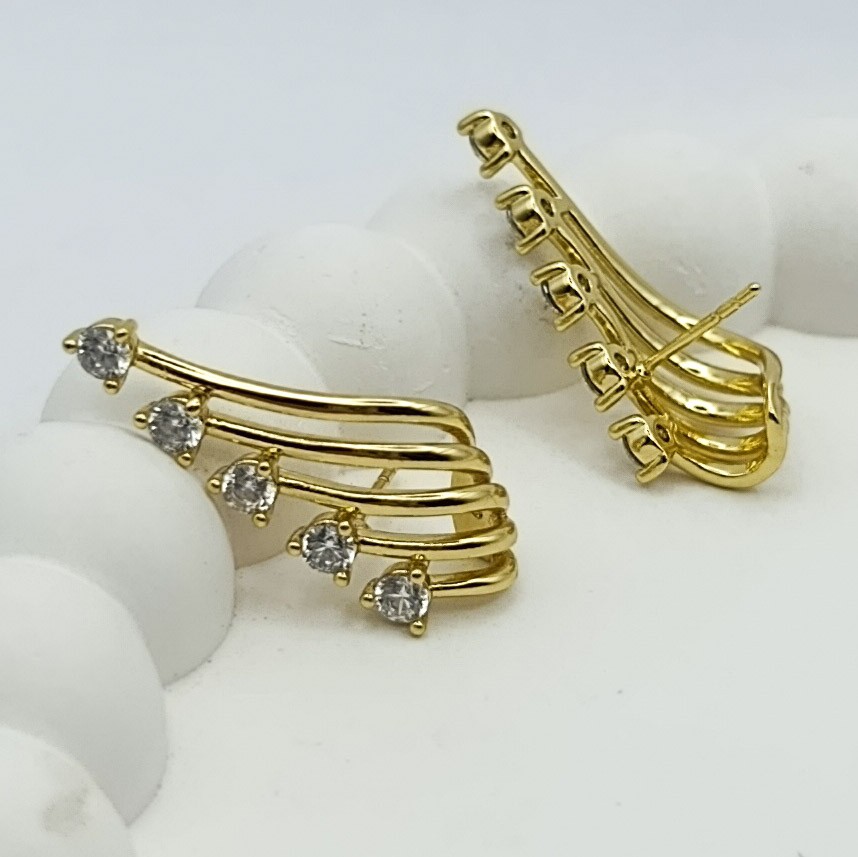 Xuping Küpe Işıltılı Melek Kanadı Model Zirkon Taşlı Yukarı ve Aşağı Yön Kullanım 14k Gold Renk