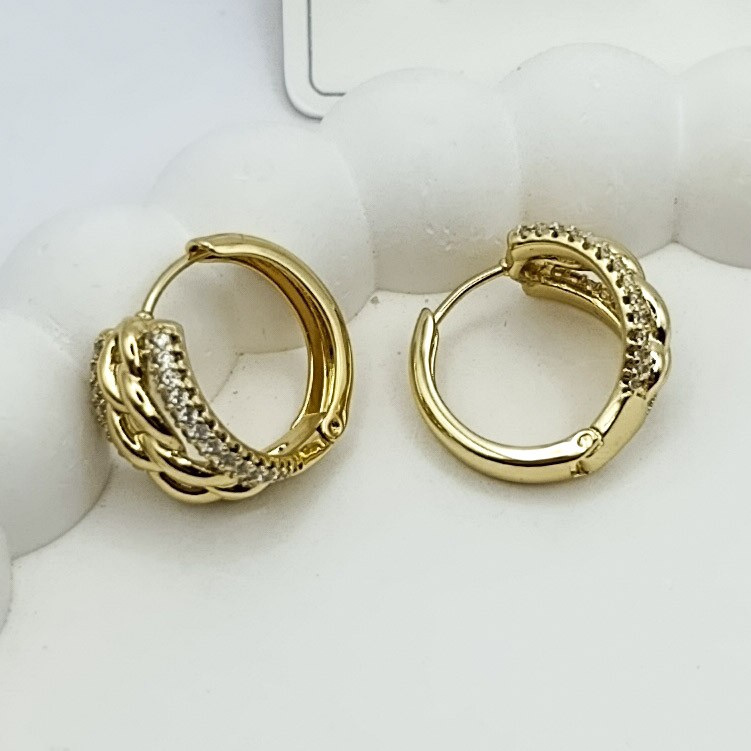 Xuping Küpe Luks Zincir Model Zirkon Taşlı Halka 14k Gold Renk