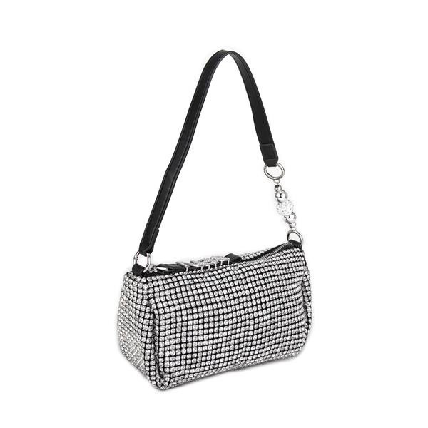Nas Bag Kadın Çapraz Çanta Siyah White Diamond Siyah Taşlı Şık Askılı Köşeli