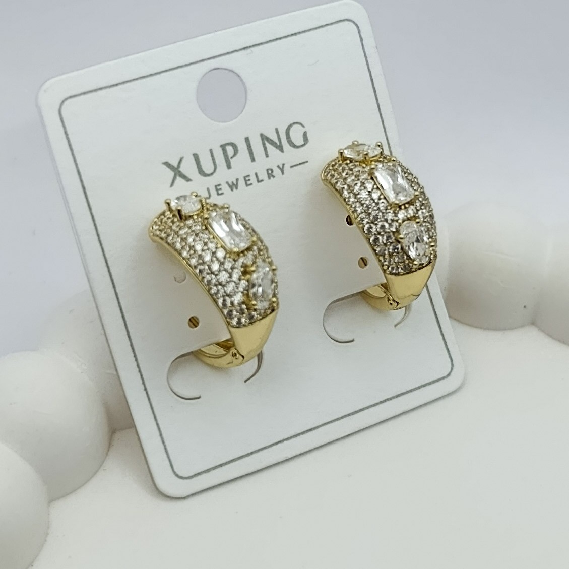Xuping Küpe Crown Taç Küpe Şık Tasarım Zirkon Taşlı Halka 14k Gold Renk