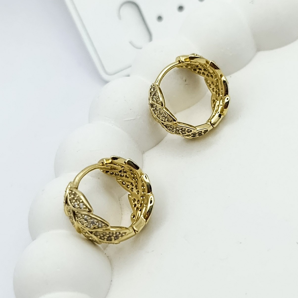 Xuping Küpe Altın Yaprak Halka Model Sıvama Zirkon Taşlı 14k Gold Renk