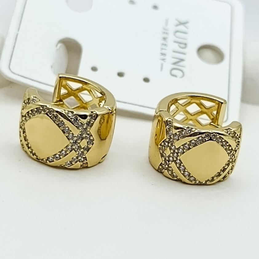 Xuping Küpe Crossline Çapraz Çizgi Desen Halka Model 14k Gold Renk