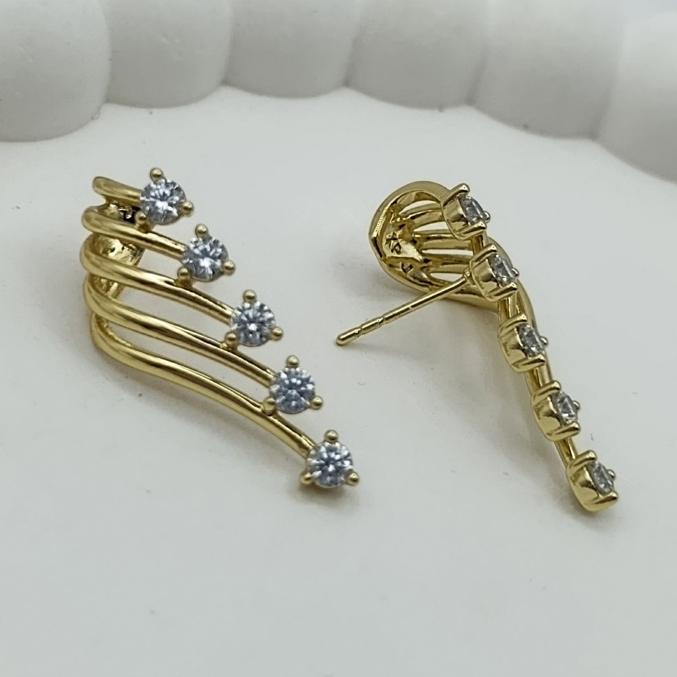 Xuping Küpe Işıltılı Melek Kanadı Model Zirkon Taşlı Yukarı ve Aşağı Yön Kullanım 14k Gold Renk