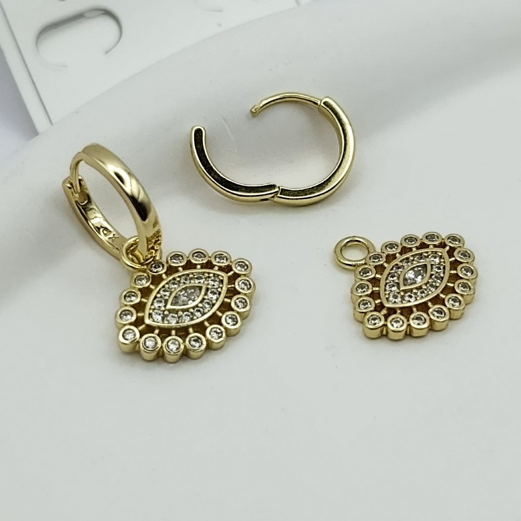 Xuping Küpe Nazar Küpe Halka Ucu Göz Detaylı Zirkon Taşlı 14k Gold Renk